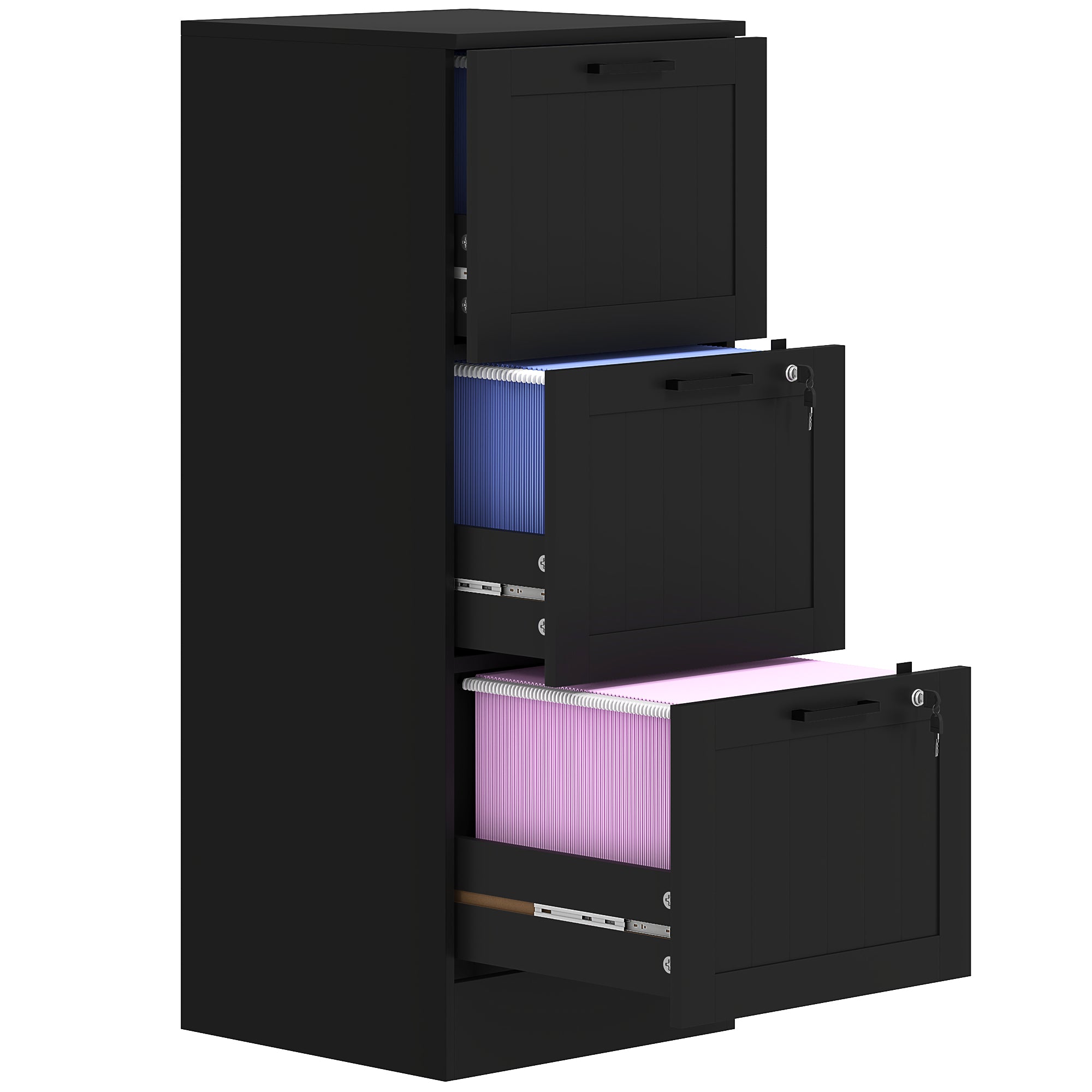 3 Drawer Filing Cabinet with Lock, Office Storage Cabinet with Adjustable Hanging Bars for A4 Letter Size Files, Black Office Cabinets & Cupboards at Gallery Canada