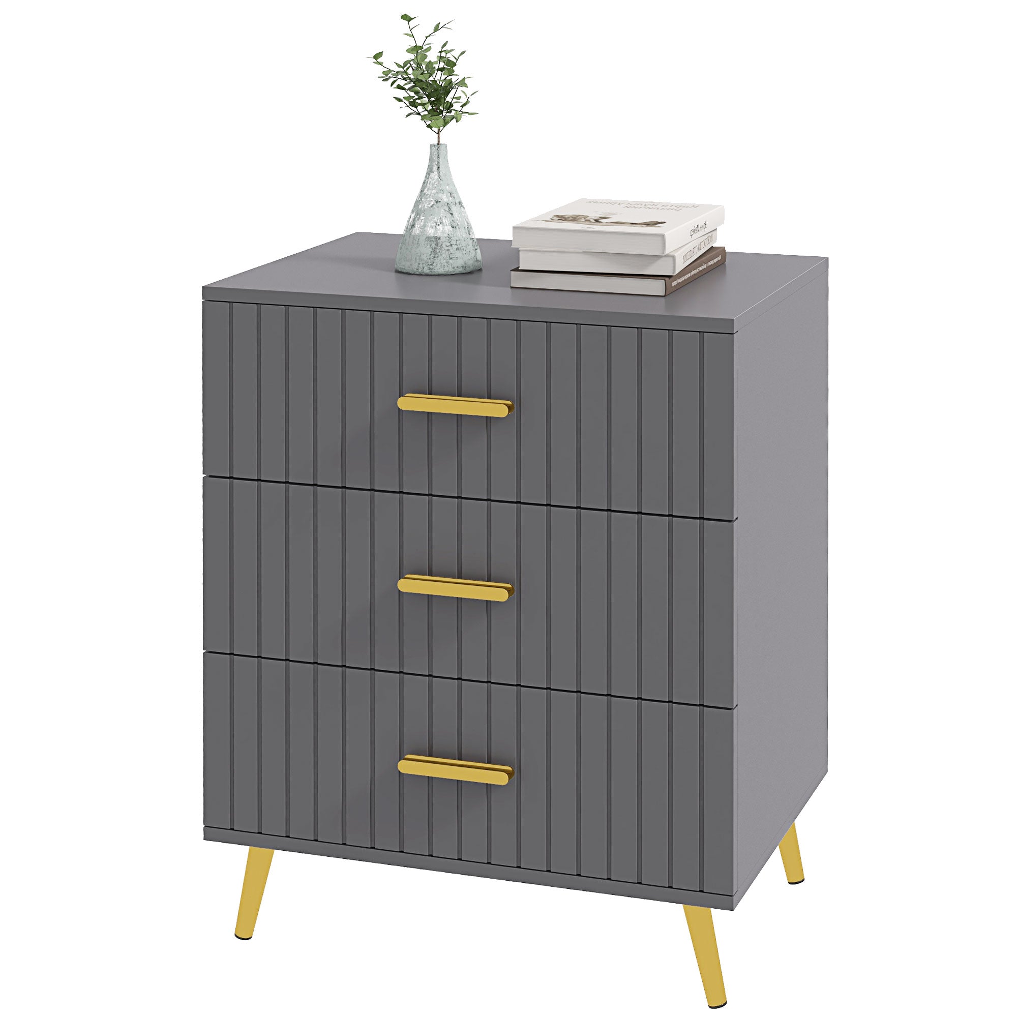 3 Drawer Cabinet, Drawer Chest for Bedroom, Chest of Drawers with Aluminium Legs and Gold Handles, Dark Grey Storage Cabinets   at Gallery Canada