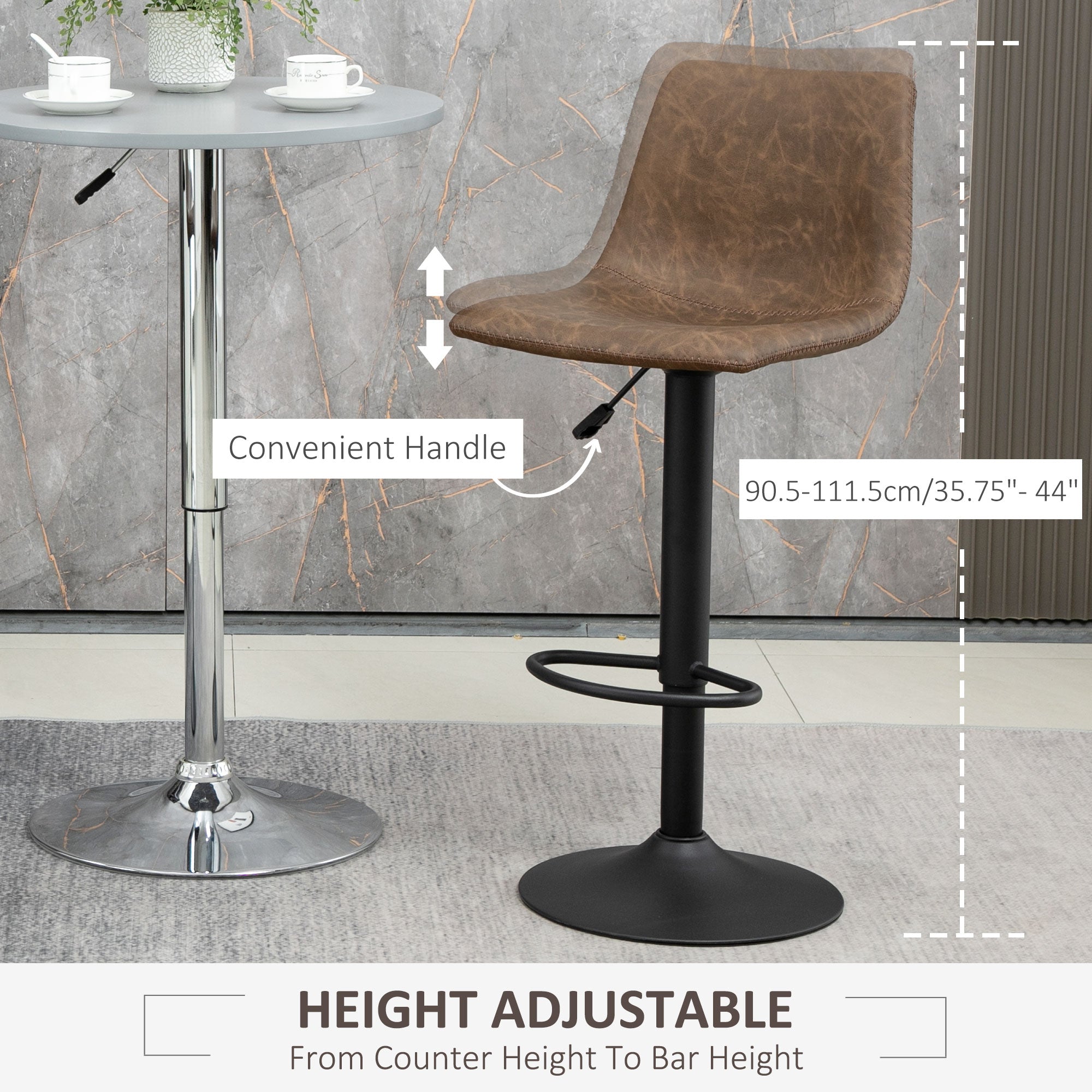 Adjustable Counter Height Bar Stools Set of 2, 360° Swivel Kitchen Counter Stools Dining Chairs with Backs, Vintage Leather, Brown Bar Stools   at Gallery Canada