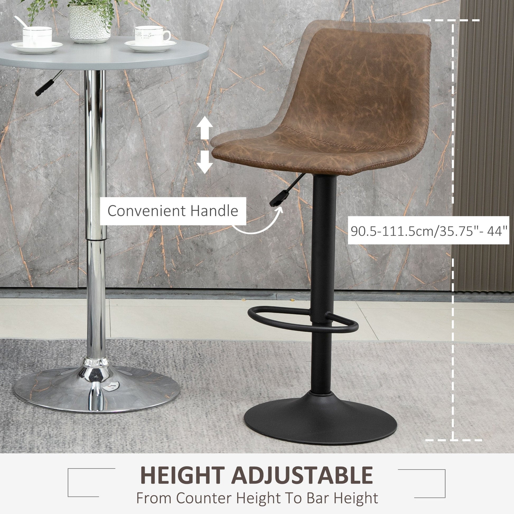 Adjustable Counter Height Bar Stools Set of 2, 360° Swivel Kitchen Counter Stools Dining Chairs with Backs, Vintage Leather, Brown Bar Stools   at Gallery Canada