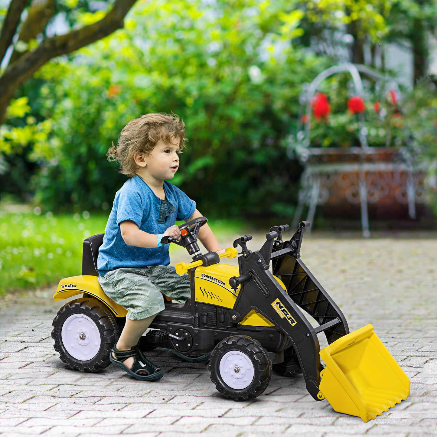 Ride on Tractor for Kids, Pedal Construction Car with Front Loader Digger for 3 Year Old, Yellow Toy Excavators Black and Yellow  at Gallery Canada