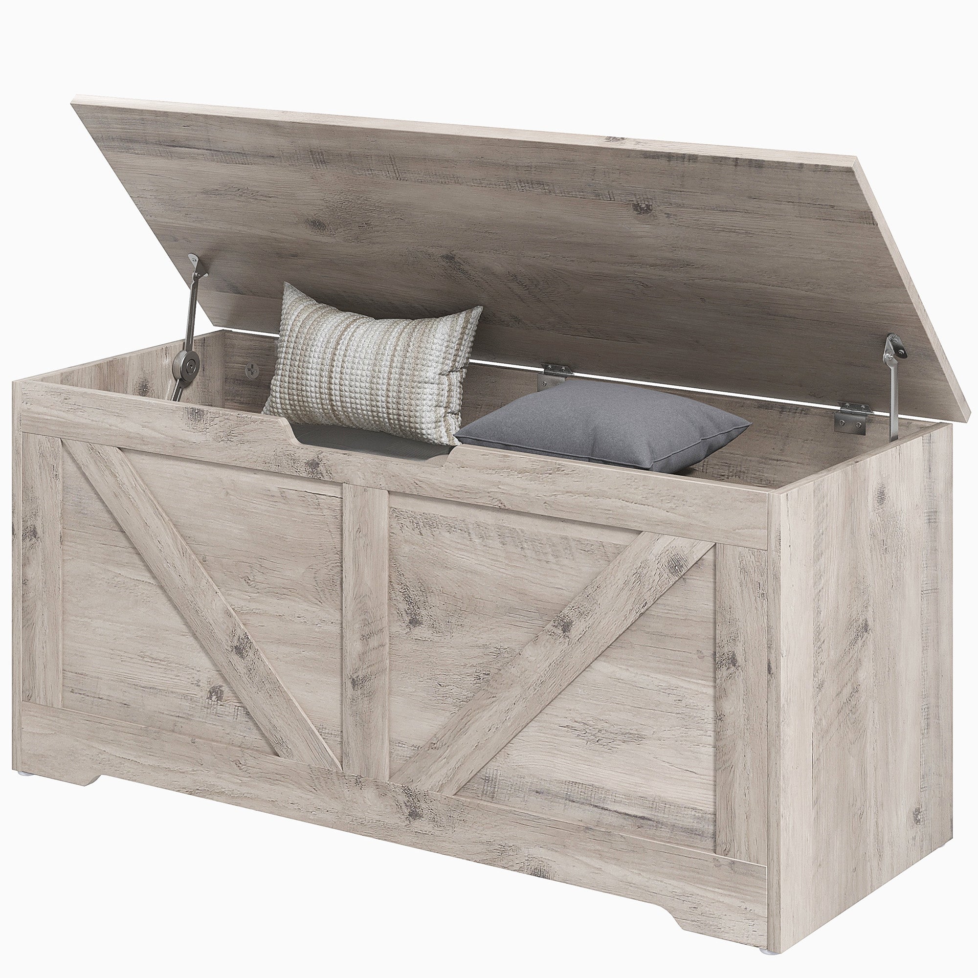 39.4 Inches Storage Chest, Storage Trunk with 2 Safety Hinges, Wooden Toy Box for Living Room, Grey Wood Grain Storage Cabinets   at Gallery Canada