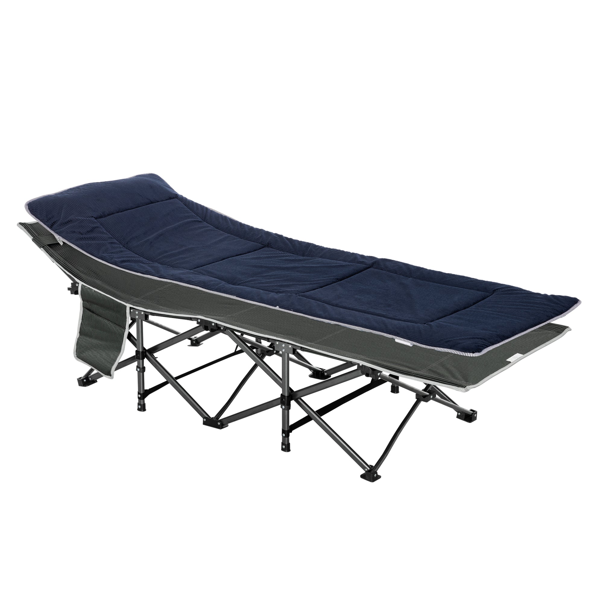 Folding Camping Cot with Mattress &; Pillow, Double Layer Oxford Heavy Duty Sleeping Cot with Carry Bag Grey and Blue Camping Cots at Gallery Canada