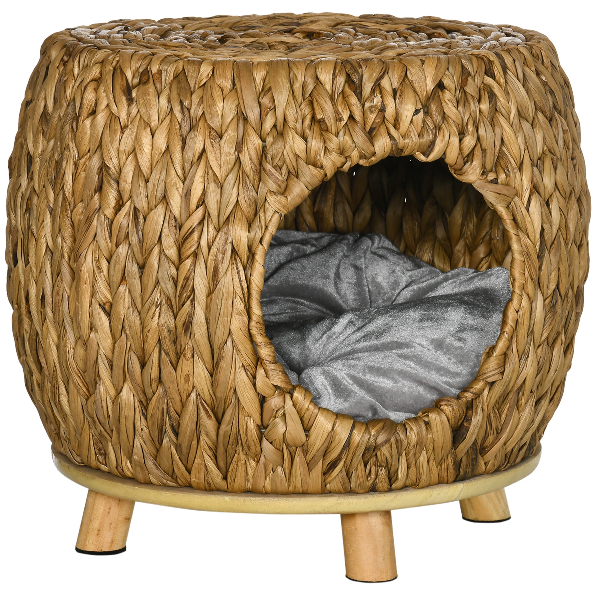 Wicker Cat Bed with Washable Cushion, Elevated Rattan Kitten Bed for Indoor Cats, Light Brown Cat Houses at Gallery Canada