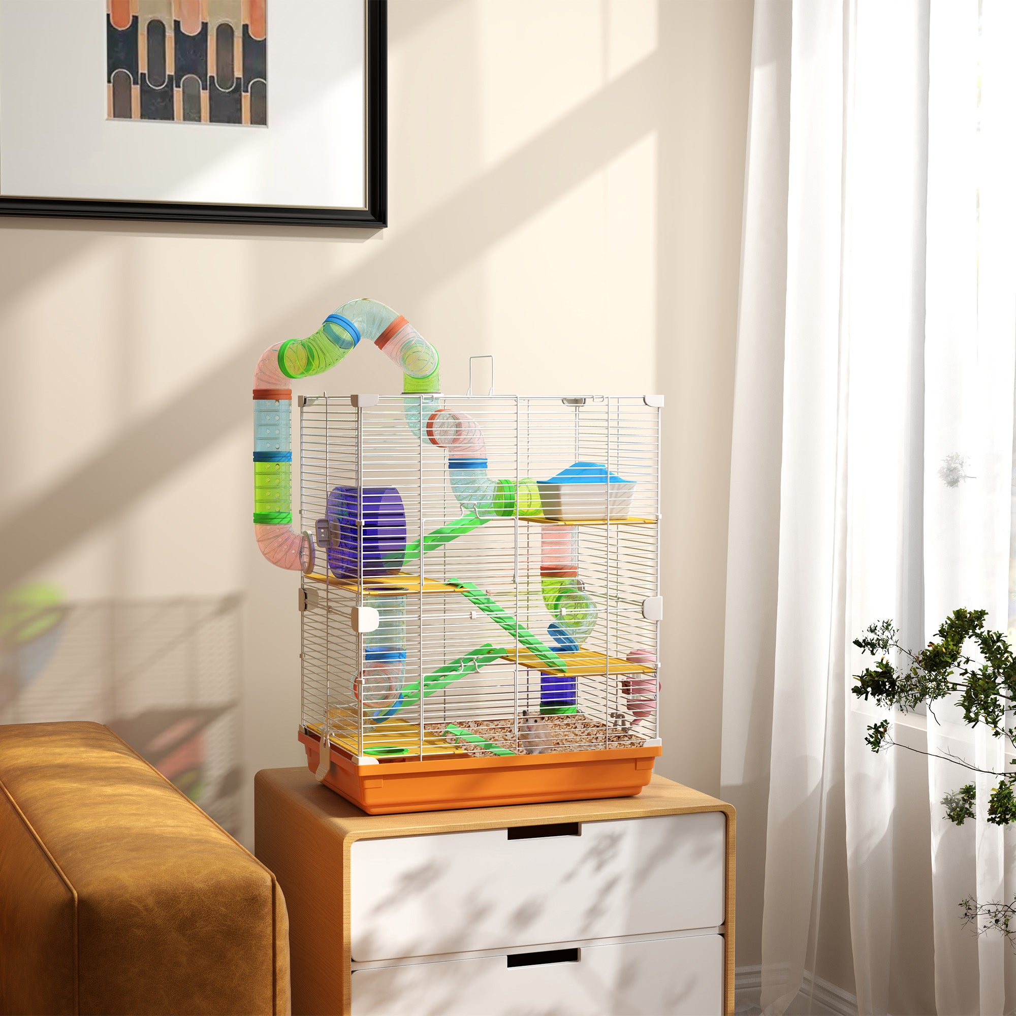 5 Tiers Hamster Cage Portable with Exercise Wheels Play Tube Water Bottle Dishes House Ladder for Gerbils, Orange Hamster Cages at Gallery Canada