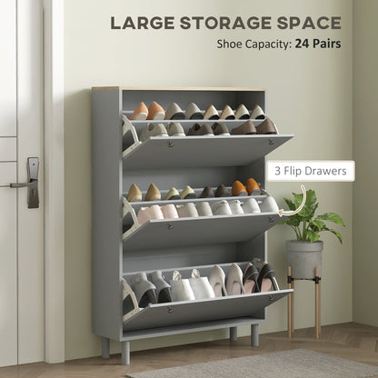 Shoe Storage with 3 Flip Drawers and Adjustable Shelves, Entryway Shoe Storage Cabinet for 24 Pairs of Shoes, Grey Shoe Storage Cabinets & Racks   at Gallery Canada