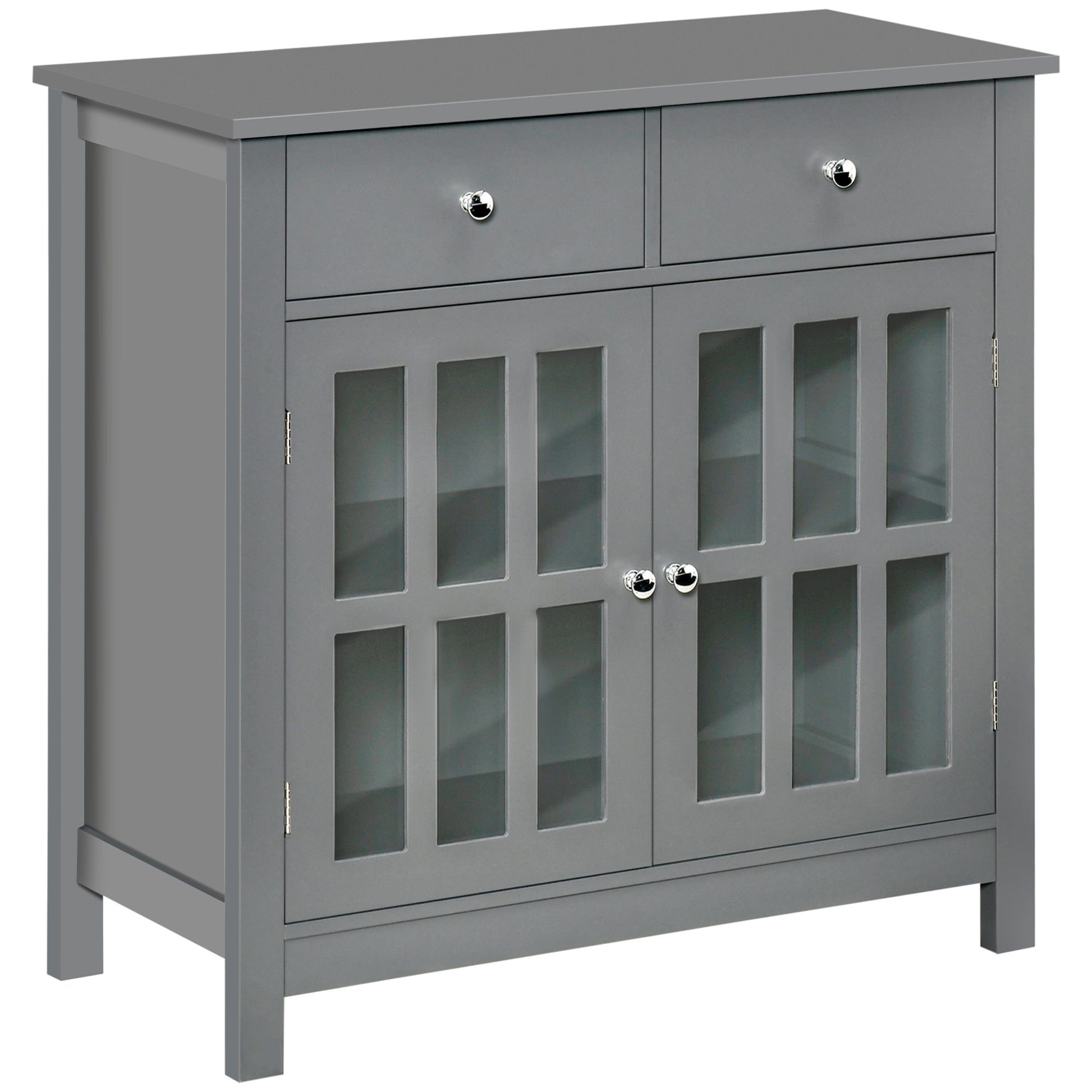 Accent Kitchen Cabinet with Glass Doors, Adjustable Shelf and 2 Drawers for Kitchen ,Grey Bar Cabinets   at Gallery Canada