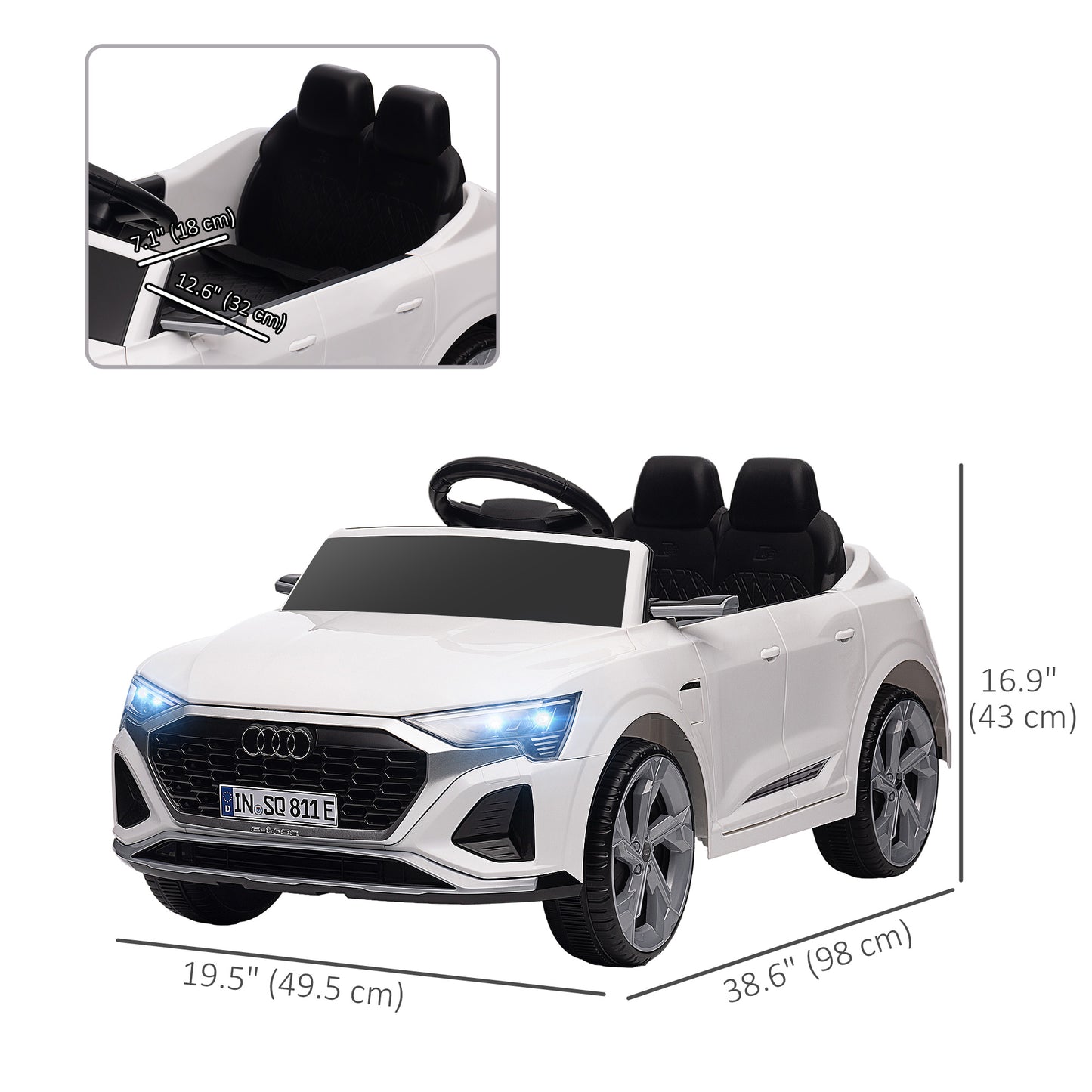 12V Battery Powered Kids Electric Car, Audi Q8 etron Sportback Licensed Ride on Car w/ Remote Control, White Electric Toy Cars   at Gallery Canada