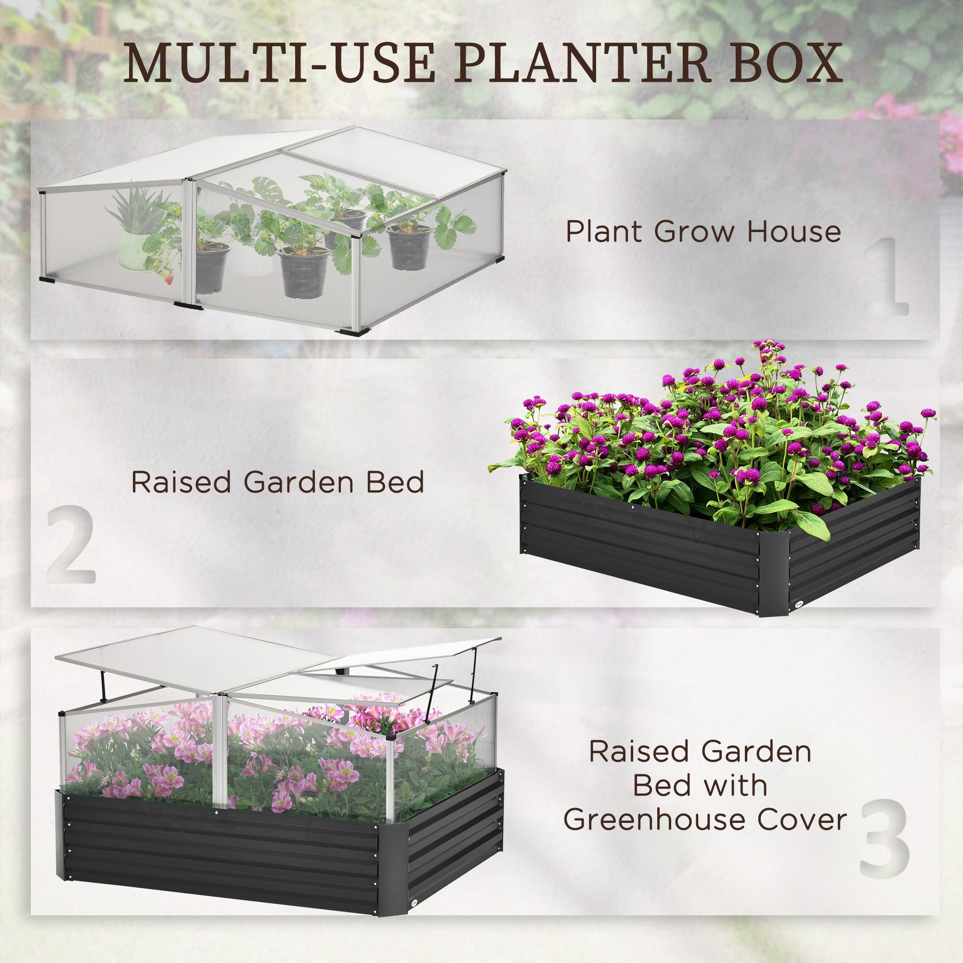 Steel Planters for Outdoor Plants with Greenhouse Galvanized Raised Garden Bed for Flowers, Herbs and Vegetables, Grey Galvanized Planter Boxes   at Gallery Canada