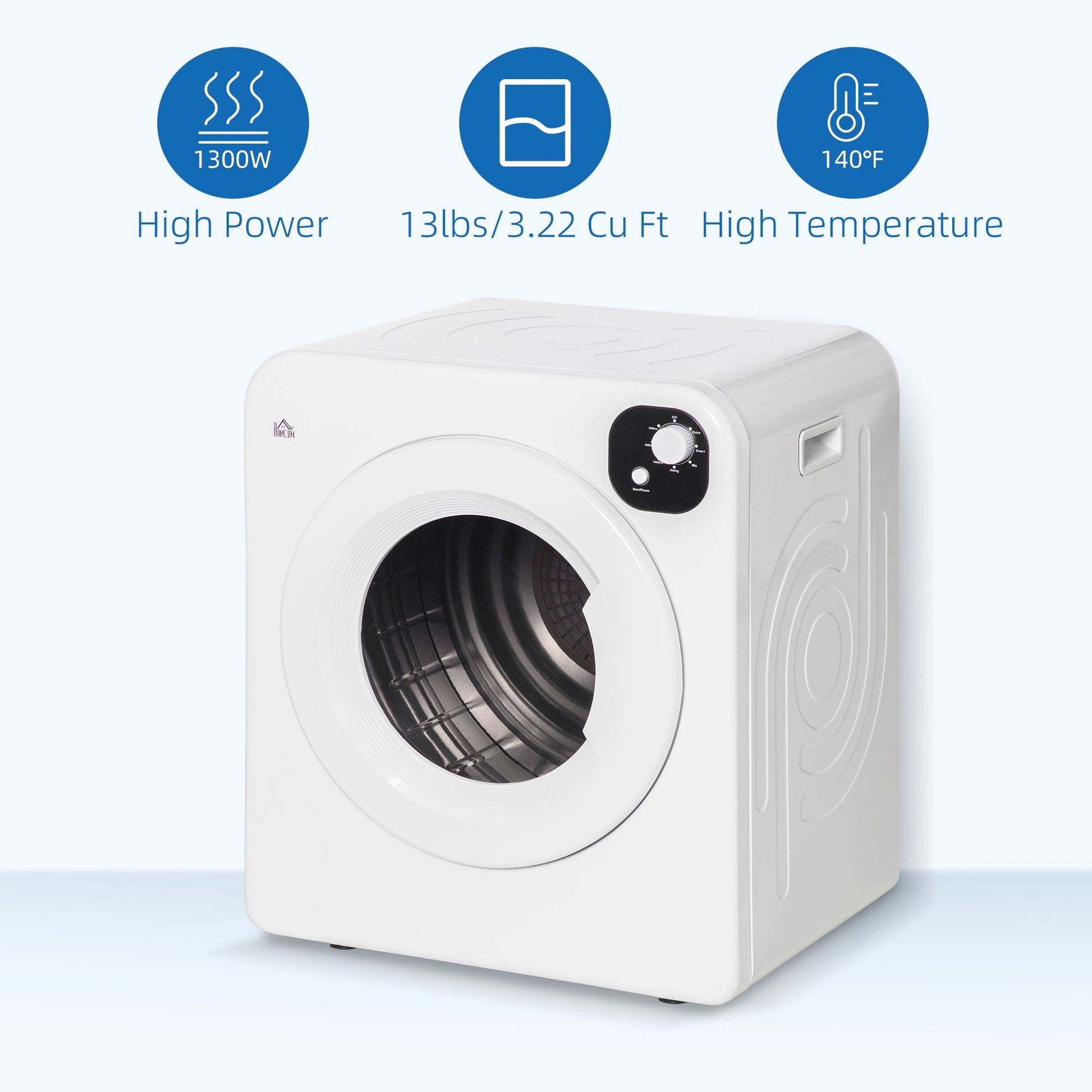 Compact Laundry Dryer Machine, 1300W, 3.22 Cu. Ft. Electric Portable Clothes Dryer with 7 Drying Modes for Apartment or Dorm, White Dryer Machines   at Gallery Canada