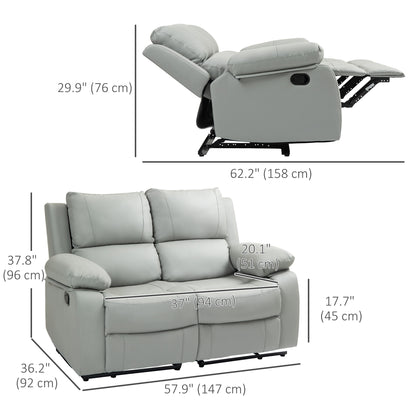 PU Leather Manual Recliner Sofa, Double Reclining Loveseat with Pullback Control Footrest for Living Room, Light Grey 2-Seater Sofas at Gallery Canada