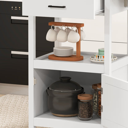 Foldable Kitchen Island with Storage Drawer, Wood Top Coffee Cart on Wheels, Kitchen Cart with Cabinet, White Kitchen Islands & Kitchen Carts   at Gallery Canada