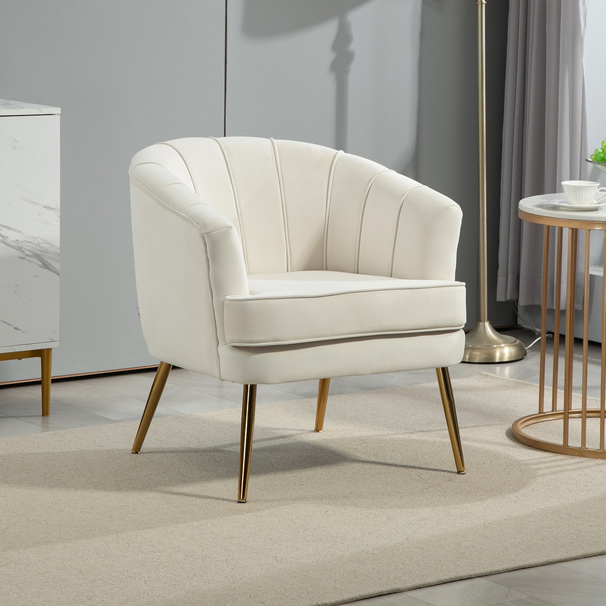 Fabric Armchair, Modern Accent Chair with Gold Metal Legs for Living Room, Bedroom, Home Office, Cream White Accent Chairs at Gallery Canada