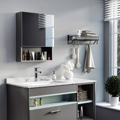 Bathroom Medicine Cabinet, Wall-Mounted Mirror Cabinet with Single Door, Storage Shelves and Stainless Steel Frame for Laundry Room, Black Mirror Medicine Cabinets   at Gallery Canada