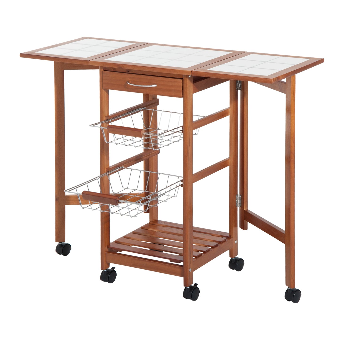 Wood 4 Tier Rolling Kitchen Trolley Cart with Storage Drawer Rack Basket Kitchen Islands & Kitchen Carts Honey  at Gallery Canada