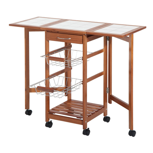 Wood 4 Tier Rolling Kitchen Trolley Cart with Storage Drawer Rack Basket - Gallery Canada