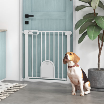 30"-32" Extra Wide Pet Gate Barrier with Small Door, White Houses, Kennels & Pens White  at Gallery Canada