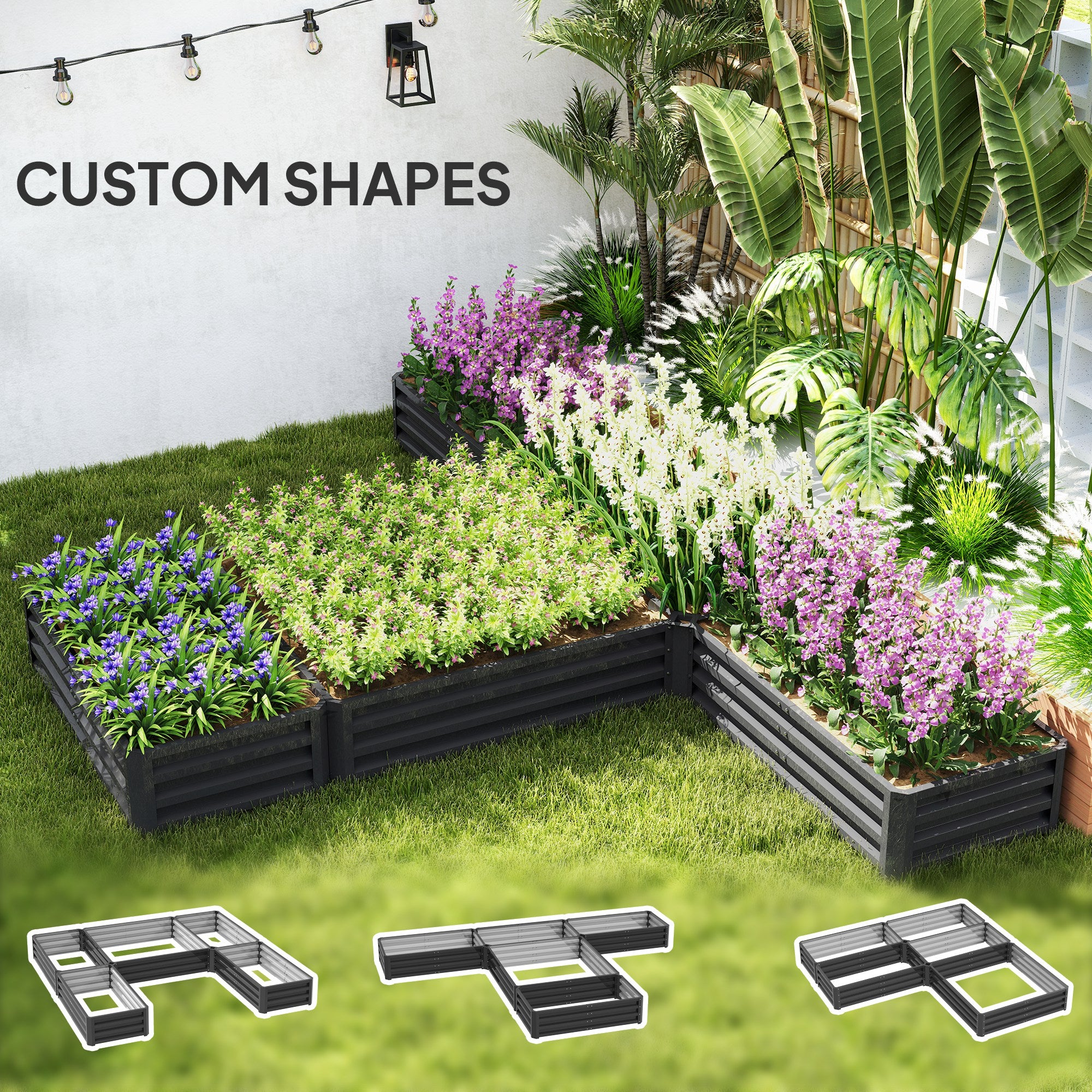 Steel Raised Garden Bed, Set of 5 Large Box Planters for Outdoor Plants Vegetables Flowers Herbs, 8x8x1ft, Dark Grey Raised Garden Beds at Gallery Canada