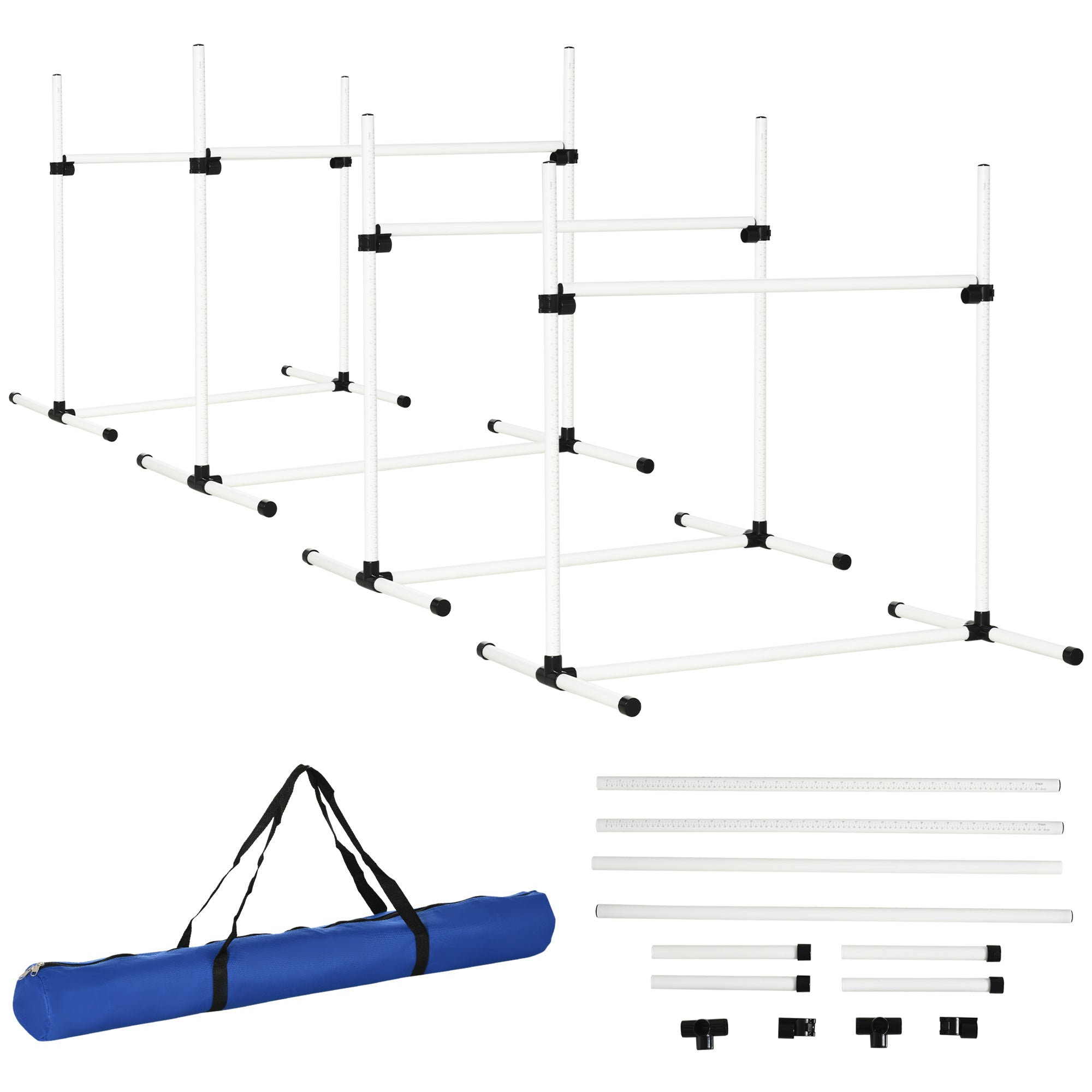 Set of 4 Dog Agility Training Equipment Adjustable Jump Bar Pet Exercise Kit with Carrying Bag (White) Dog Agility Training Equipment White at Gallery Canada