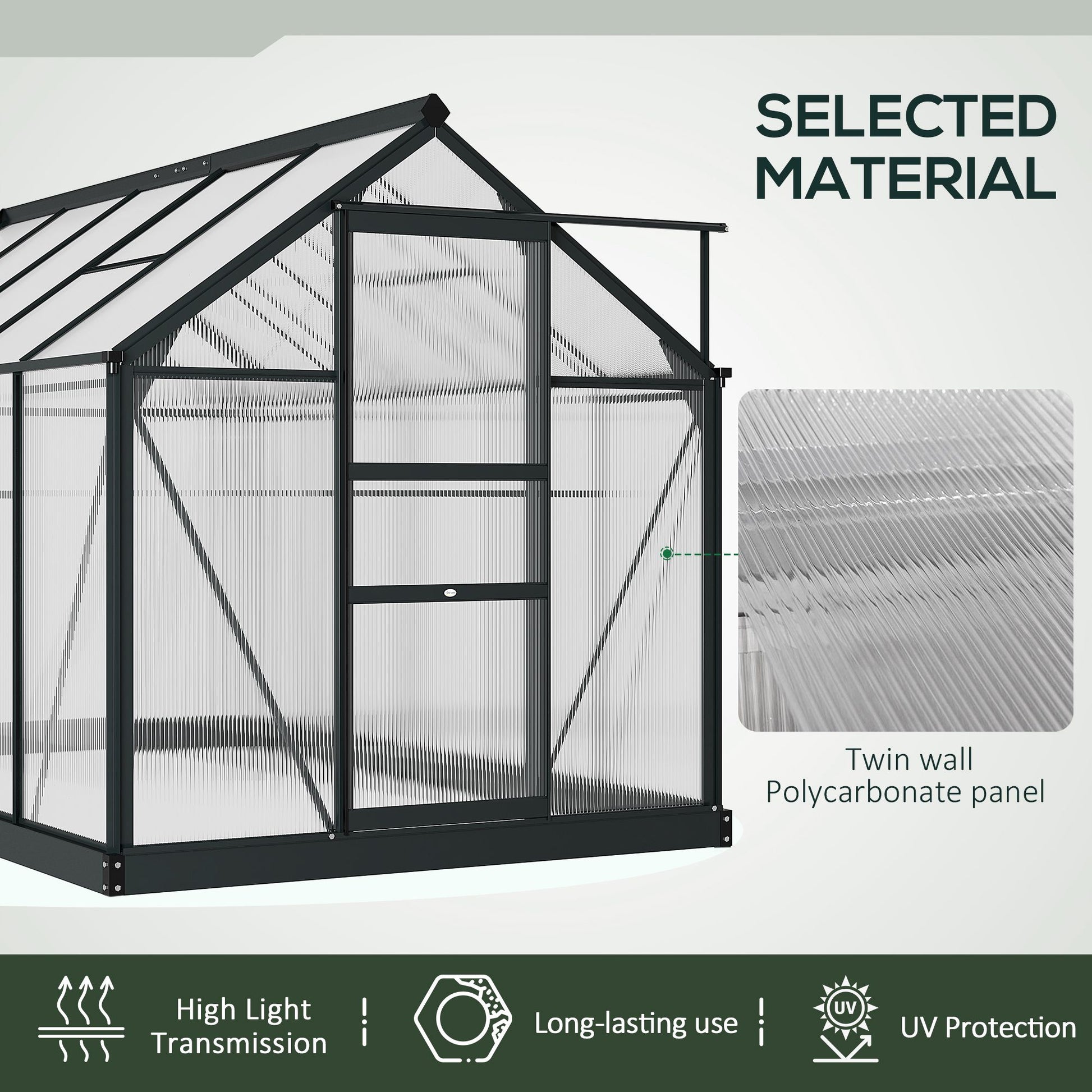 6' x 10' x 6.6' Polycarbonate Greenhouse, Walk-In Green House Kit Garden, Plants Grow, Galvanized Sheet Aluminum Frame with Rain Gutter, Vents and Sliding Door, Grey Walk In Greenhouses at Gallery Canada