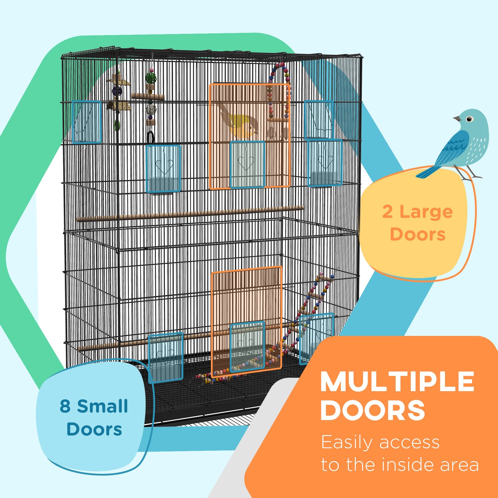 63" Bird Cage w/ Open Top for Budgies, Cockatiels, Lovebirds Finches, Stand, Toys, Removable Tray, Storage Shelf Bird Cages   at Gallery Canada