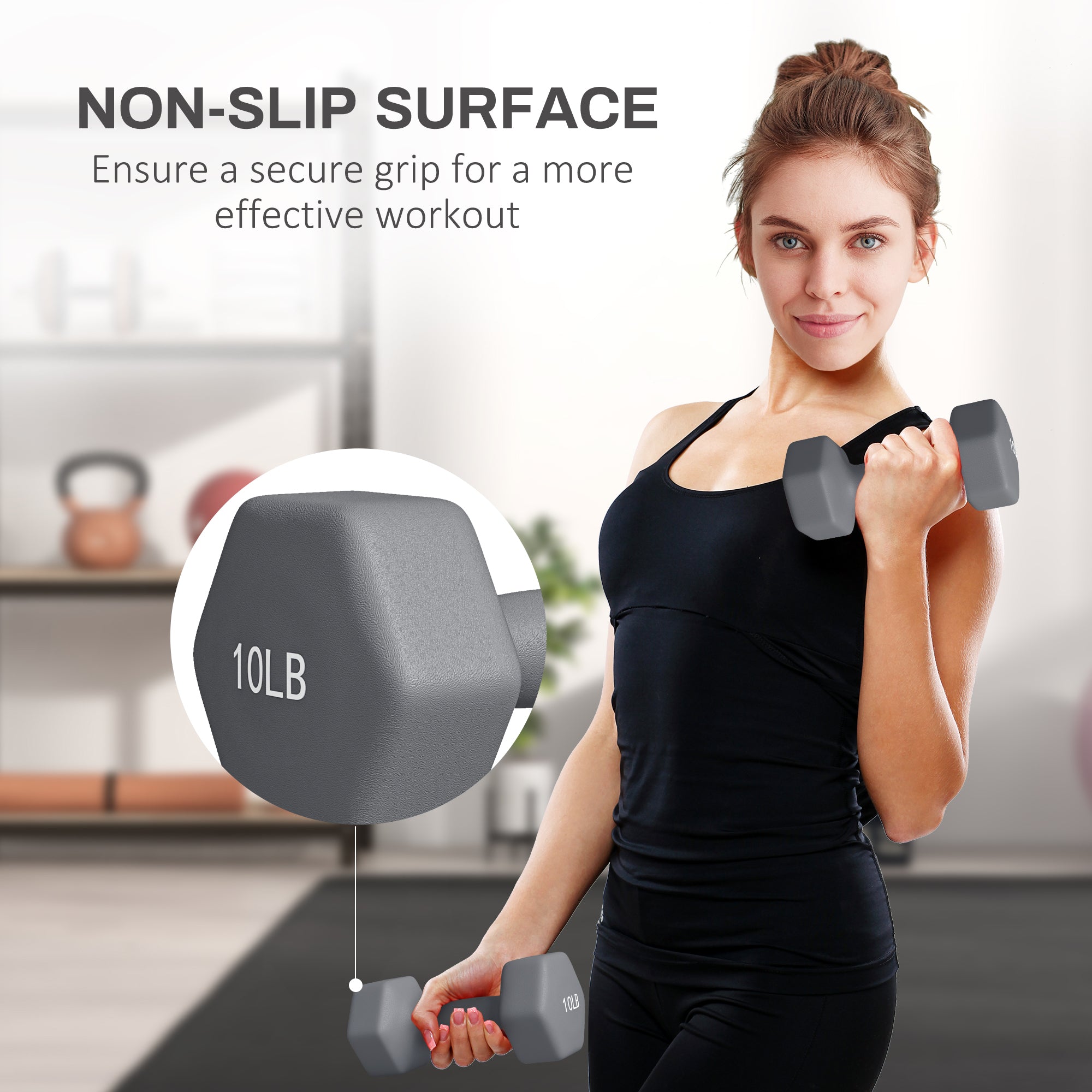 2 x 10LBS Hexagonal Dumbbells, Set of 2 Weights with Non-Slip Grip for Home Gym Workout Dumbbells & Barbells at Gallery Canada