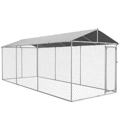 19.7' x 7.5' x 7.5' Outdoor Dog Kennel Dog Run with Waterproof, UV Resistant Cover for All-Sized Dogs, Silver Houses, Kennels & Pens   at Gallery Canada