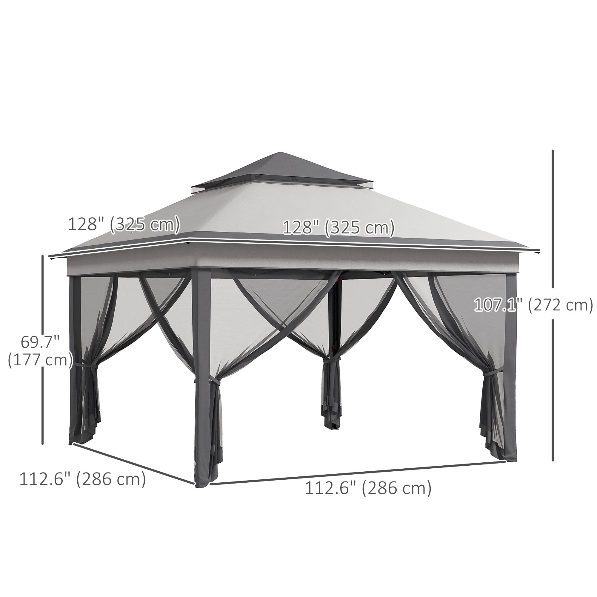 10.7 x 10.7ft Pop Up Gazebo, Adjustable Instant Sun Shelter with UV30+ Roof Cover, Removable Mesh Curtains, Light Grey Pop Up Canopies at Gallery Canada