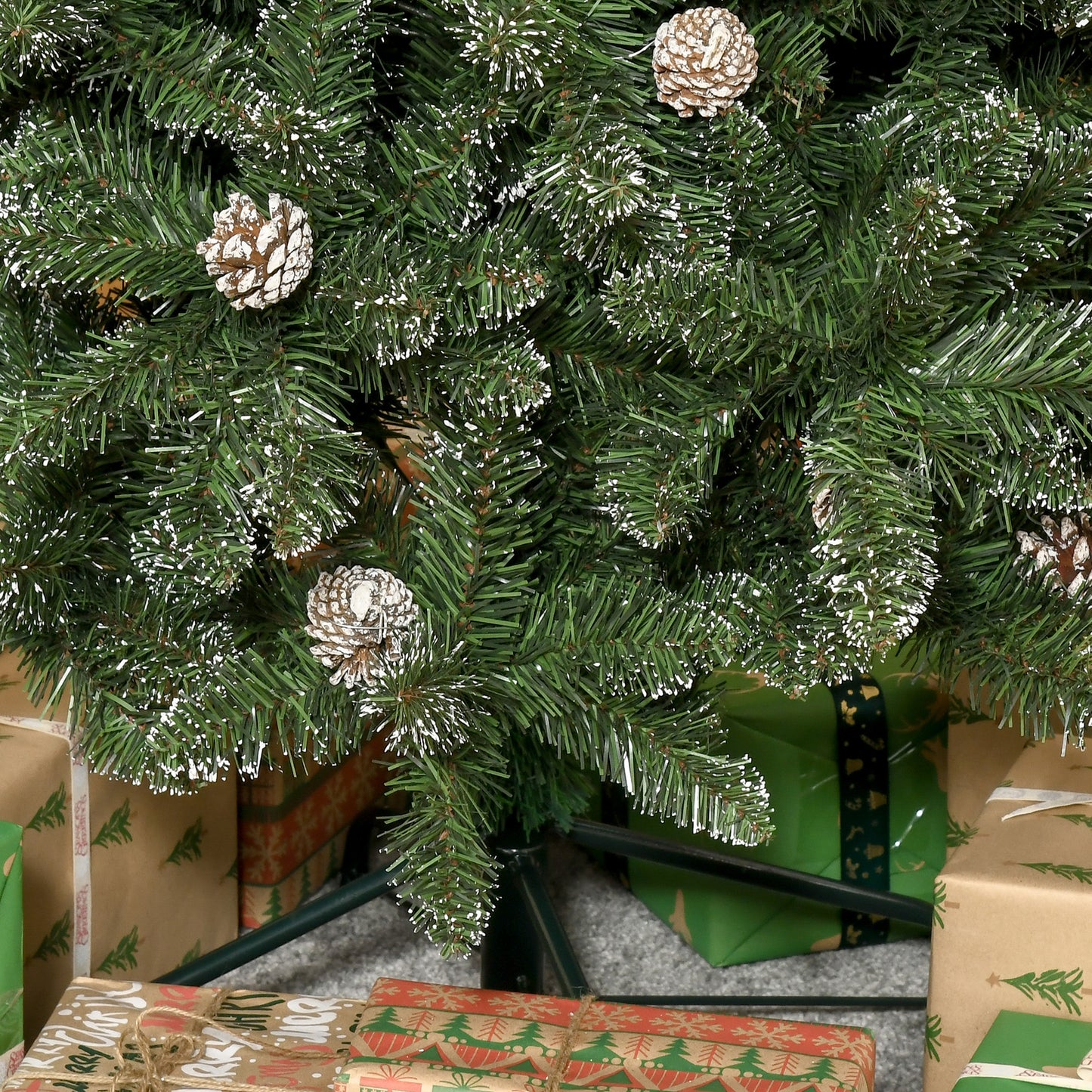 7.5ft Artificial Christmas Tree, Flocked Christmas Tree with Pine Cones, 1119 Branch Tips and Metal Base, Green Flocked Christmas Trees   at Gallery Canada