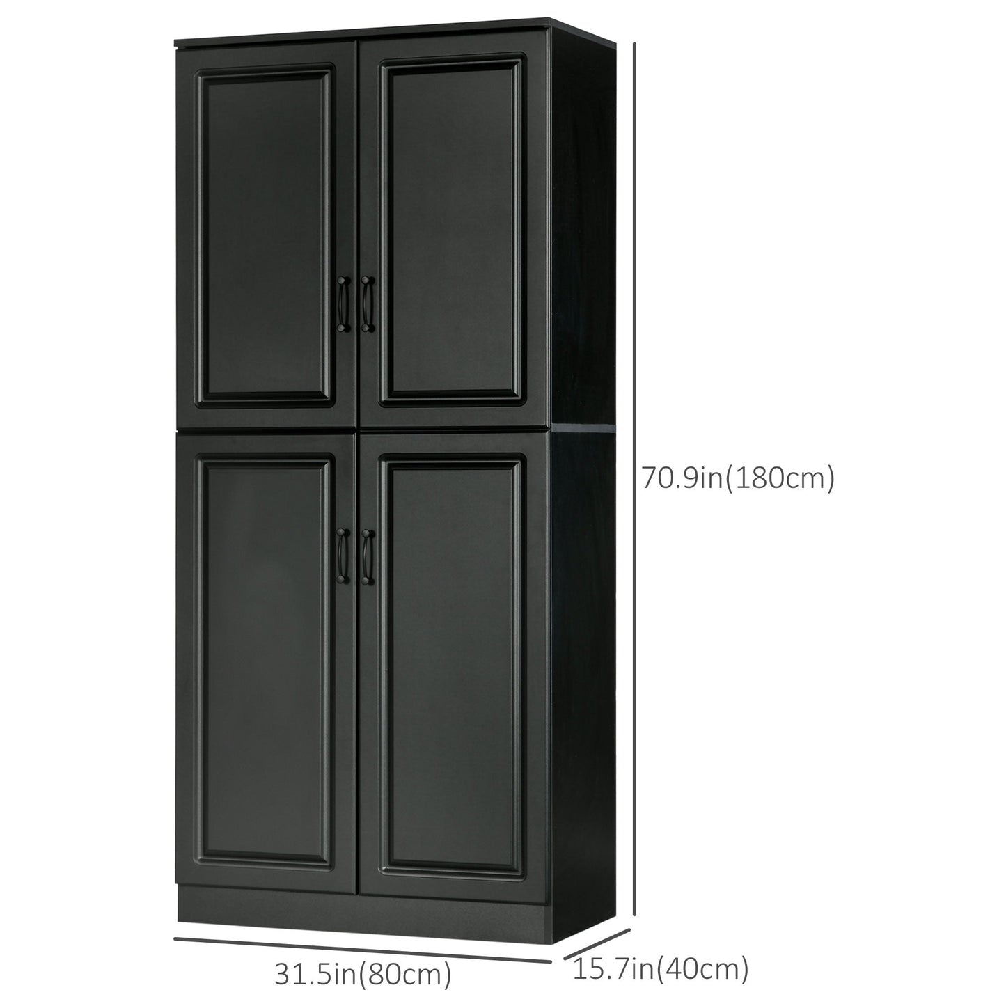 71" Freestanding Kitchen Pantry Cabinet, Storage Cabinet with 4 Hinged Doors and Adjustable Shelves, Black Kitchen Pantry Cabinets   at Gallery Canada