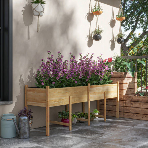 Wooden Raised Garden Bed Planter, Large Elevated Planter Box with Legs, Bed Liner and Drain Holes, 7.4' x 1.8' x 2.6'