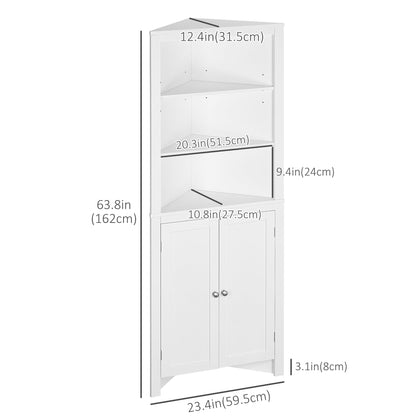 Tall Bathroom Storage Cabinet, Corner Cabinet with Doors, Linen Cabinet with Doors and 3-Tier Shelves, White Bathroom Cabinets   at Gallery Canada