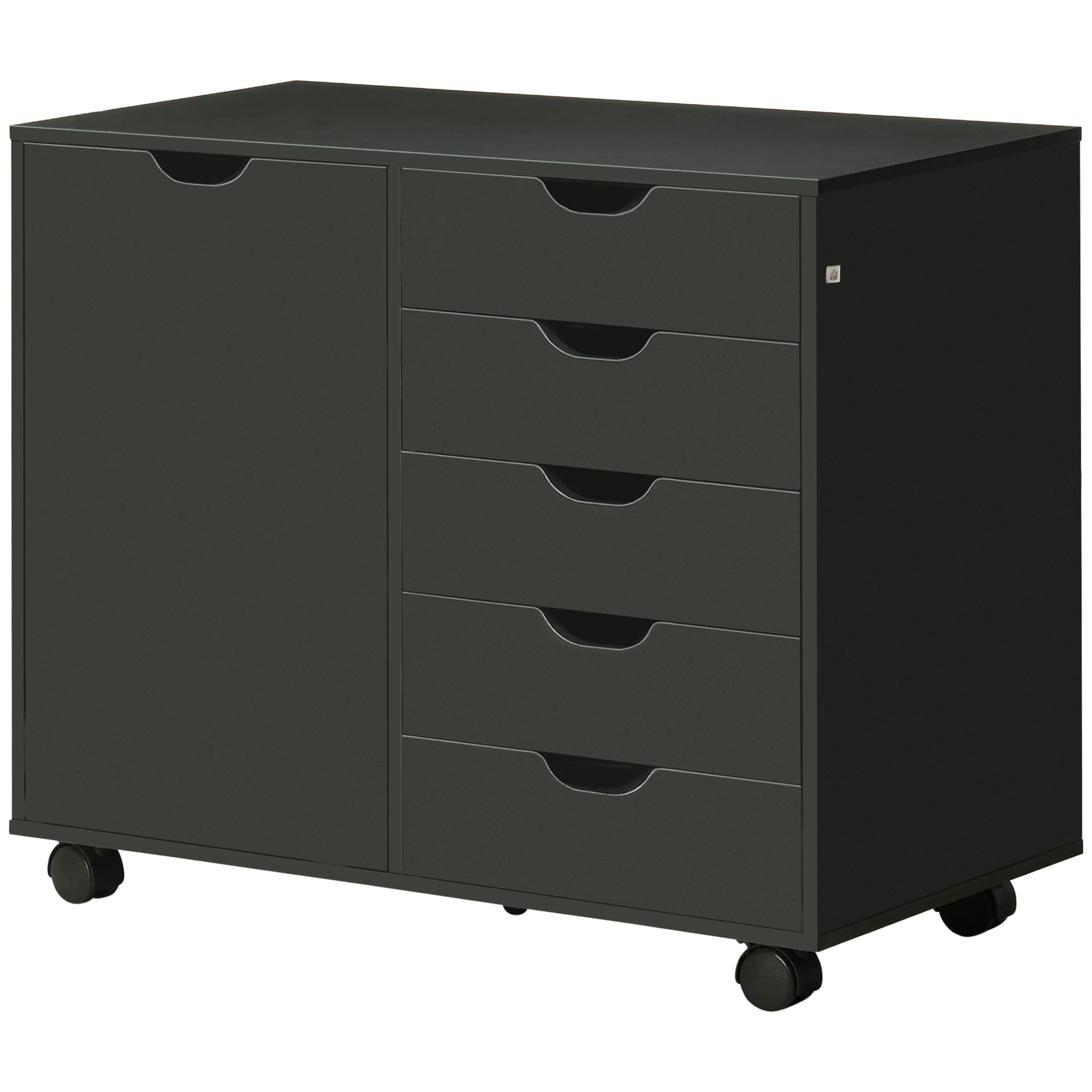 Lateral Filing Cabinet, 5-Drawers File Cabinet with Door and Adjustable Shelf, Mobile Office Storage Cabinet on Wheels, Printer Stand for Home Office, Black Storage Cabinets at Gallery Canada