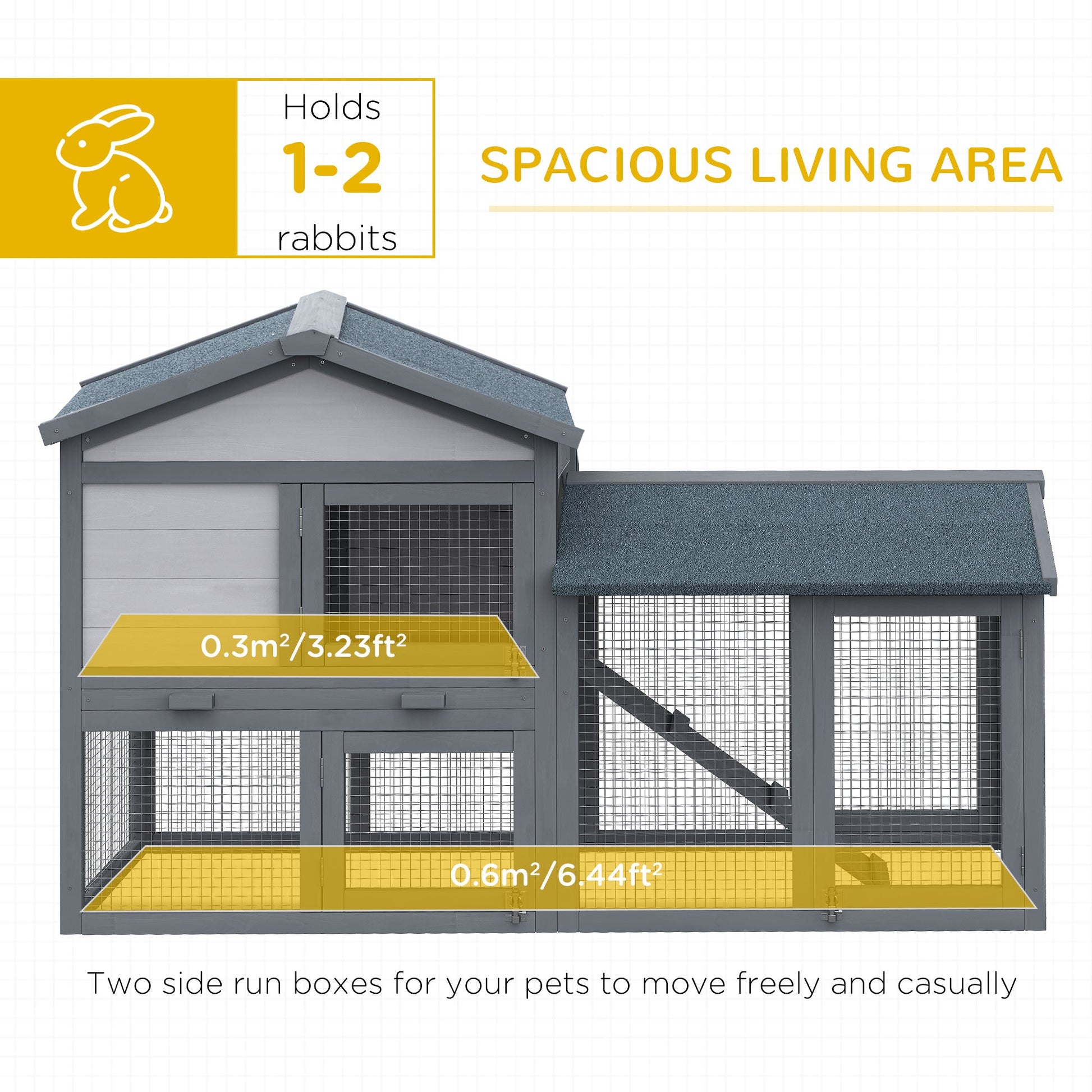 Wood Rabbit Hutch Backyard Bunny Cage Small Animal House Asphalt Roof w/ Ramp and Outdoor Run Dark Grey Rabbit Hutch   at Gallery Canada