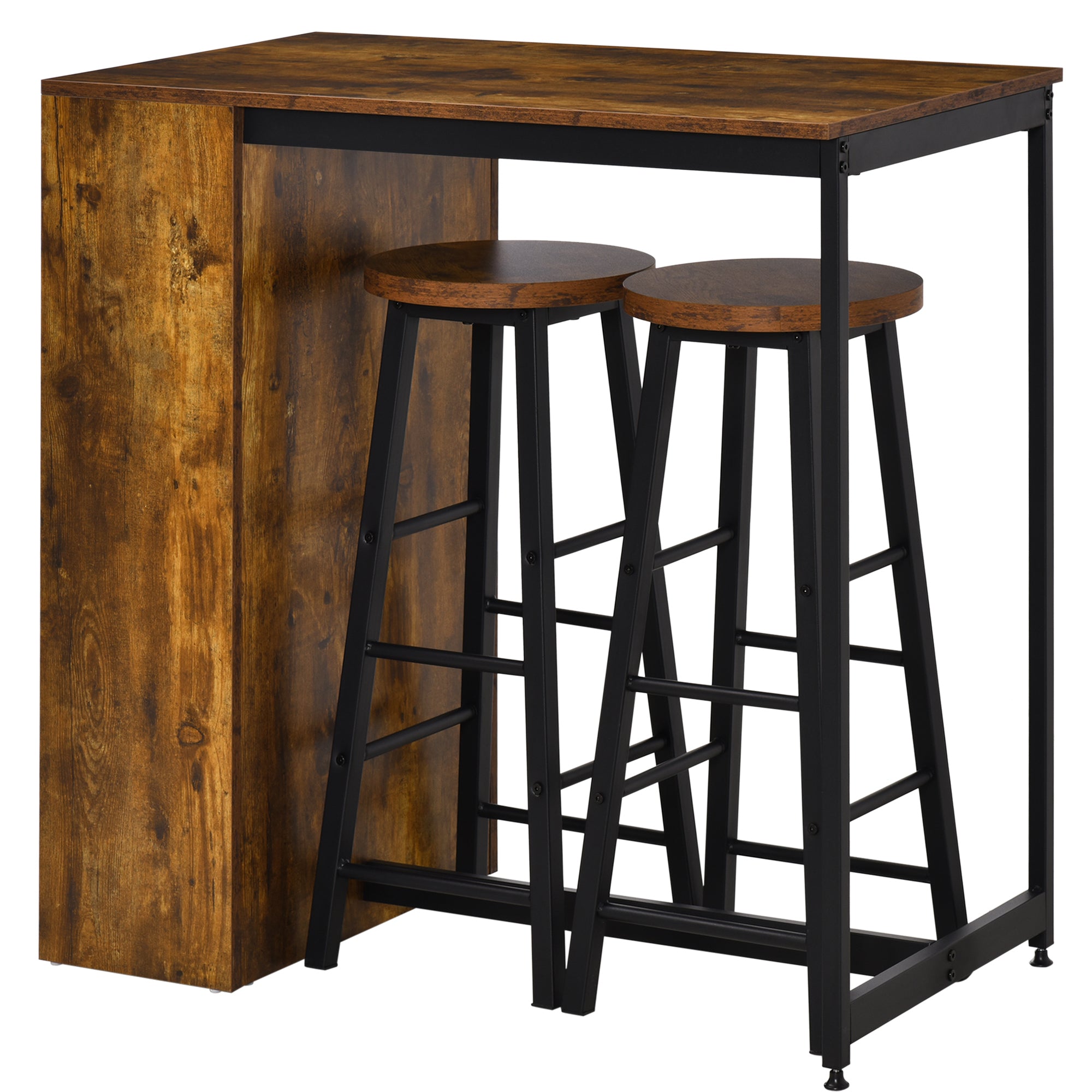 3 Piece Industrial Dining Table Set, Counter Height Bar Table &; Stools Set with Storage Shelf, Rustic Brown/Black Bar Sets   at Gallery Canada