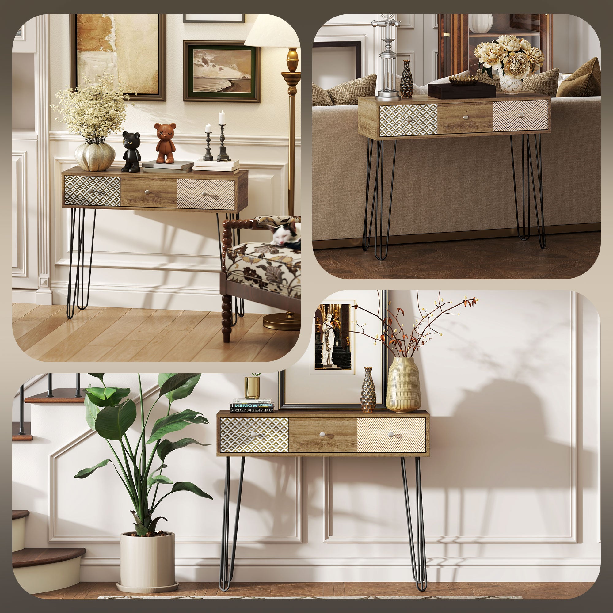 Narrow Console Table with Drawers, 35.4