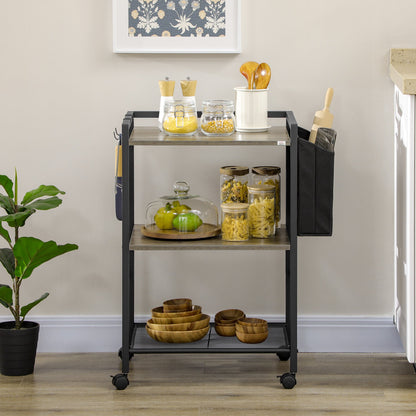 3-tier Utility Cart on Wheels, Rolling Kitchen Cart Serving Cart with Cloth Bag and Hooks for Living Room, Kitchen Kitchen Islands & Kitchen Carts   at Gallery Canada