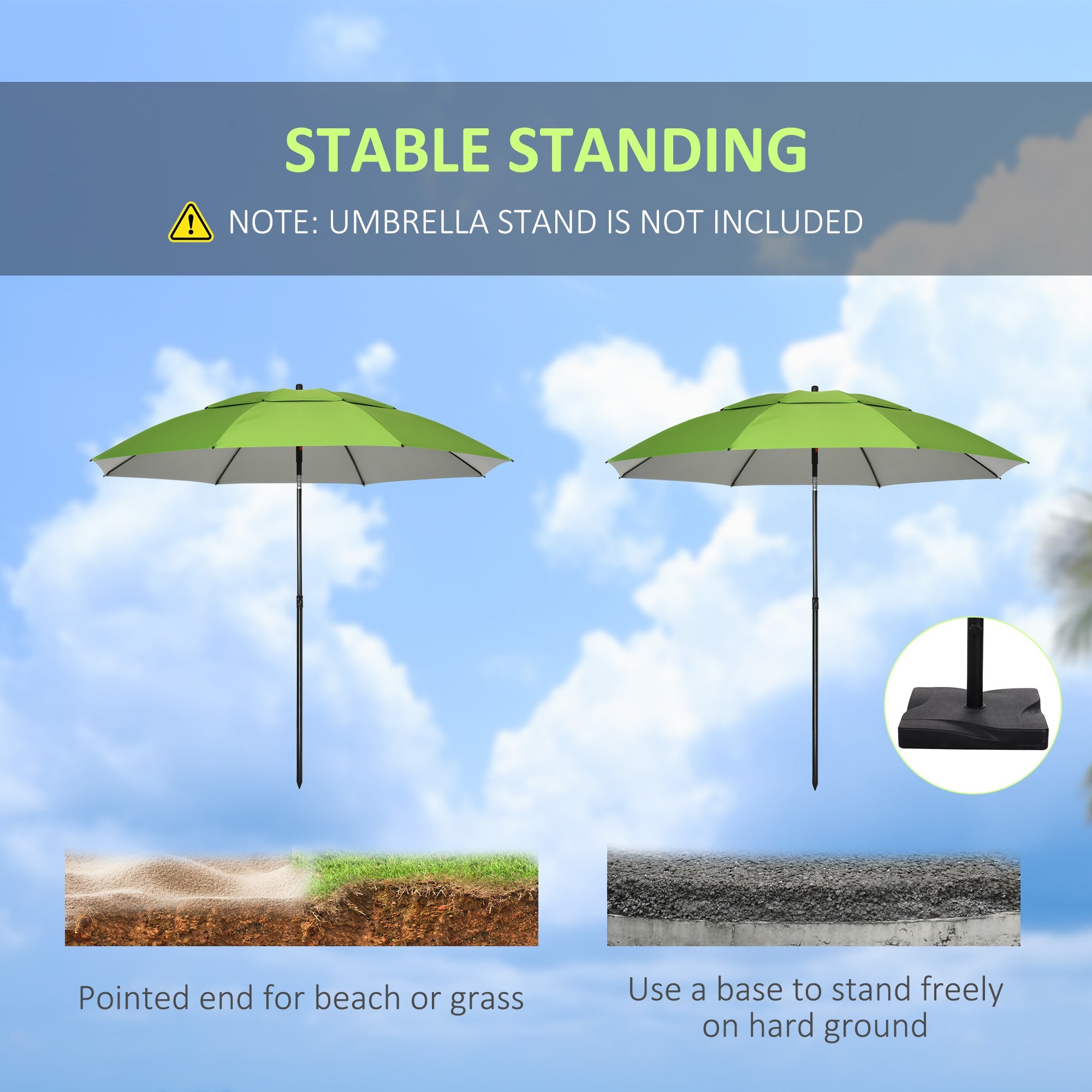 6.6ft Arced Beach Umbrella Angle Adjustable Patio Umbrella w/ Steel Frame, Carry Bag, UV30+ Outdoor Umbrella, Green Beach Umbrellas   at Gallery Canada