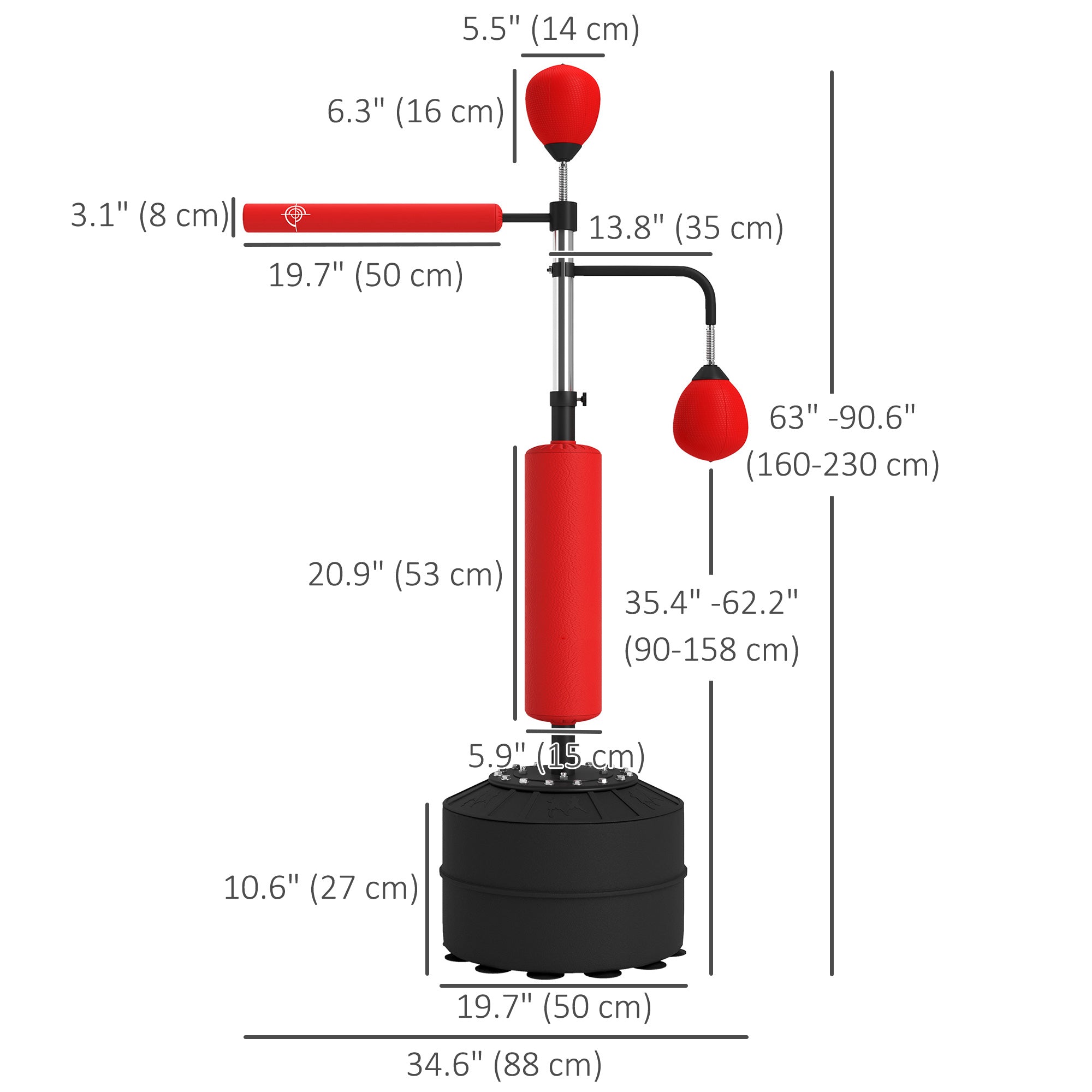 3-in-1 Free Standing Punching Bag, Height Adjustable Boxing Bag with 2 Speed Balls, 360° Reflex Bar, Red Punching Bag Hangers at Gallery Canada