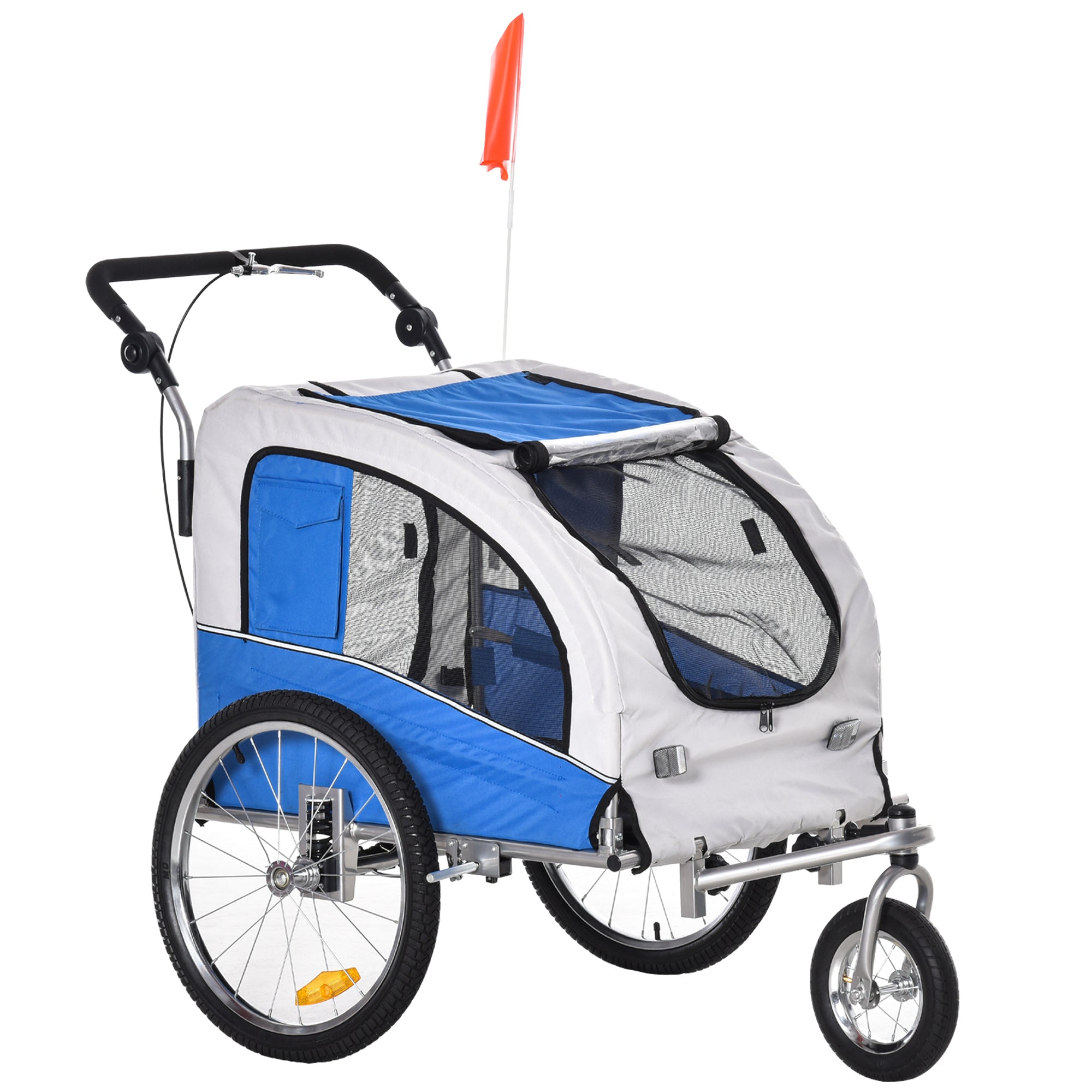 Dog Bike Trailer 2-In-1 Pet Stroller Cart Bicycle Wagon Cargo Carrier Attachment for Travel with Suspension, Hitch, Storage Pockets, Blue Dog Bike Trailers & Strollers   at Gallery Canada