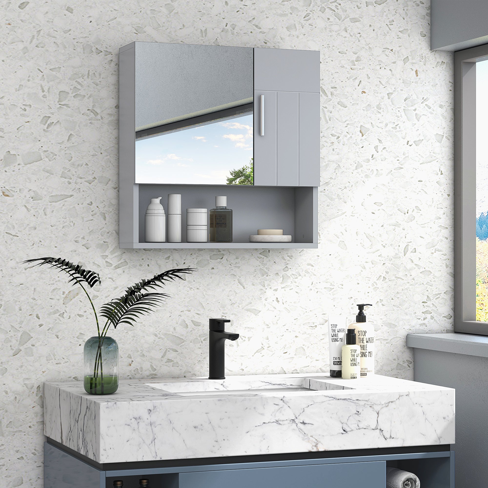 Bathroom Mirror Cabinet, Wall Mounted Medicine Cabinet with Double Doors and Adjustable Shelf, Grey Mirror Medicine Cabinets at Gallery Canada