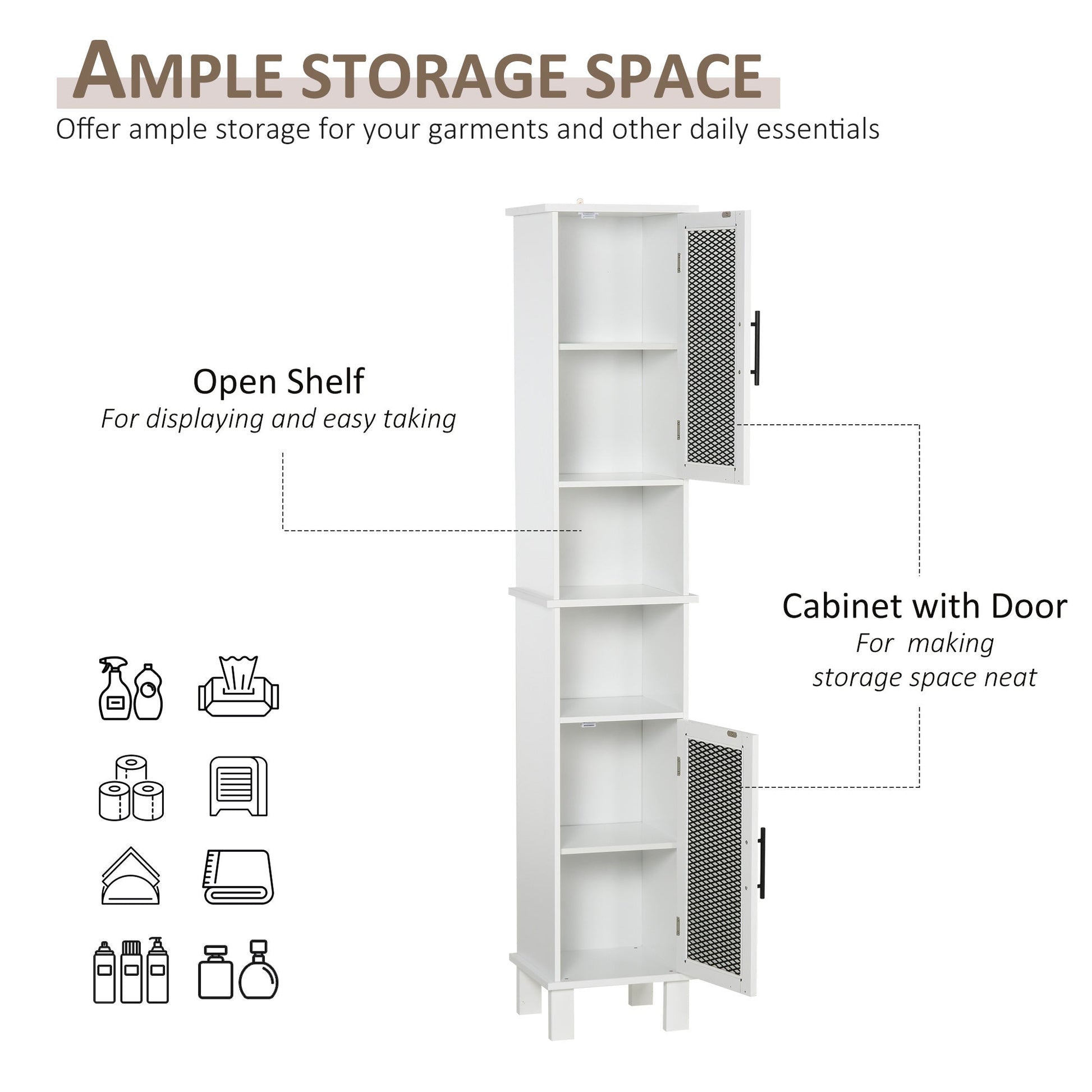 69.5"H Tall Bathroom Cabinet, Free Standing Tower Cabinet with 2 Doors, Shelves Space Saving Vertical Slim Home Storage Furniture, White Bathroom Cabinets   at Gallery Canada