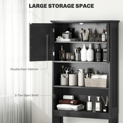 Modern Over The Toilet Storage, Bathroom Cabinets Over Toilet with Open Shelves and Double Door Cabinet, Black Bathroom Cabinets   at Gallery Canada