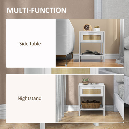 Modern Bedside Table, Accent Nightstand with Drawer and Open Shelf, Bed End Table for Bedroom, Living Room, White Bedside Tables   at Gallery Canada