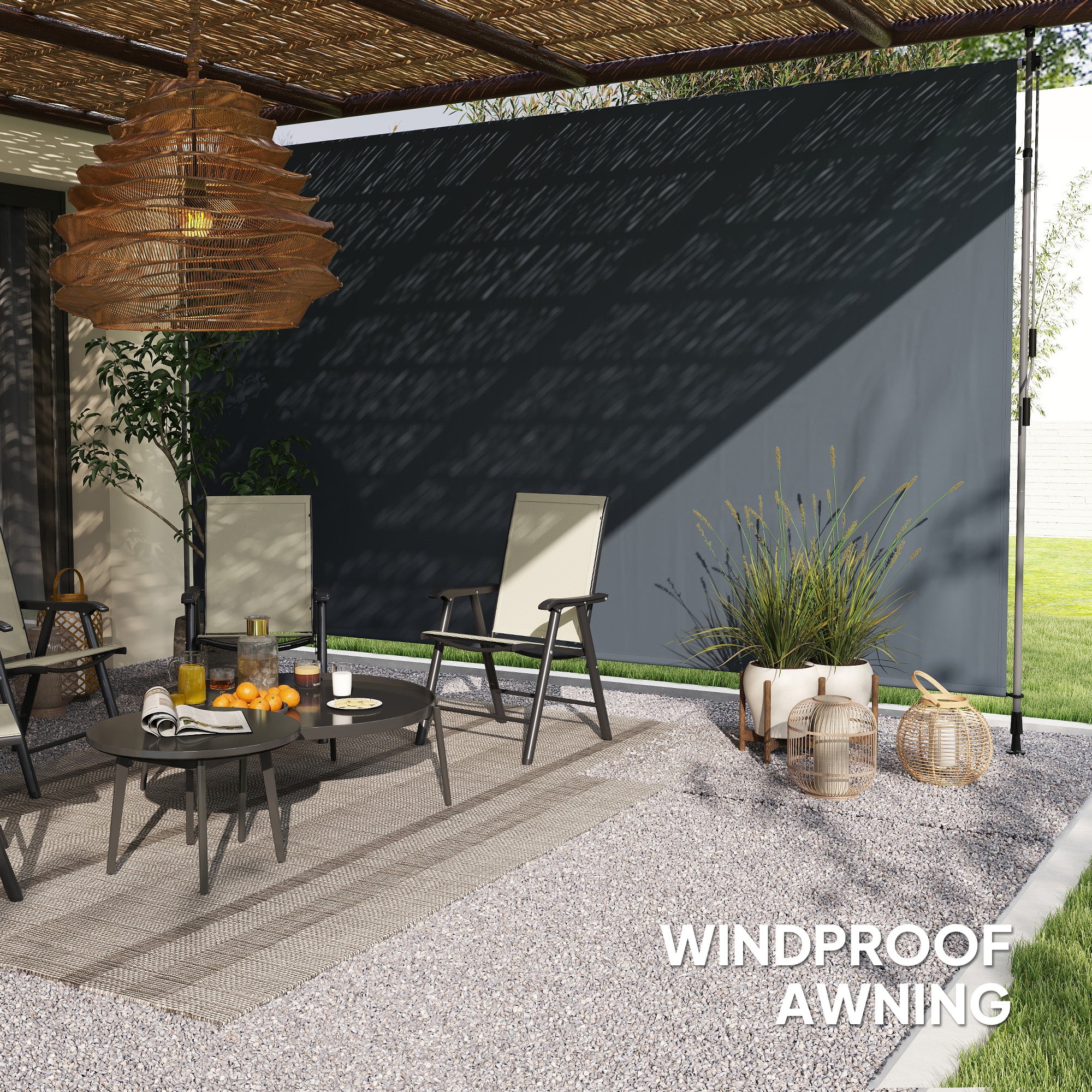 13' x 10' Manual Retractable Patio Awning, Outdoor Privacy Screen with UPF30+ &; Water-Resistant Fabric, Dark Grey Patio Awnings at Gallery Canada