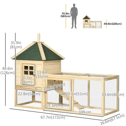 68" Wooden Rabbit Hutch, Pet Playpen with 3 Doors, Bunny House Enclosure with Slide-out Tray, Ramp, for Rabbits and Small Animals, Natural Rabbit Hutch   at Gallery Canada