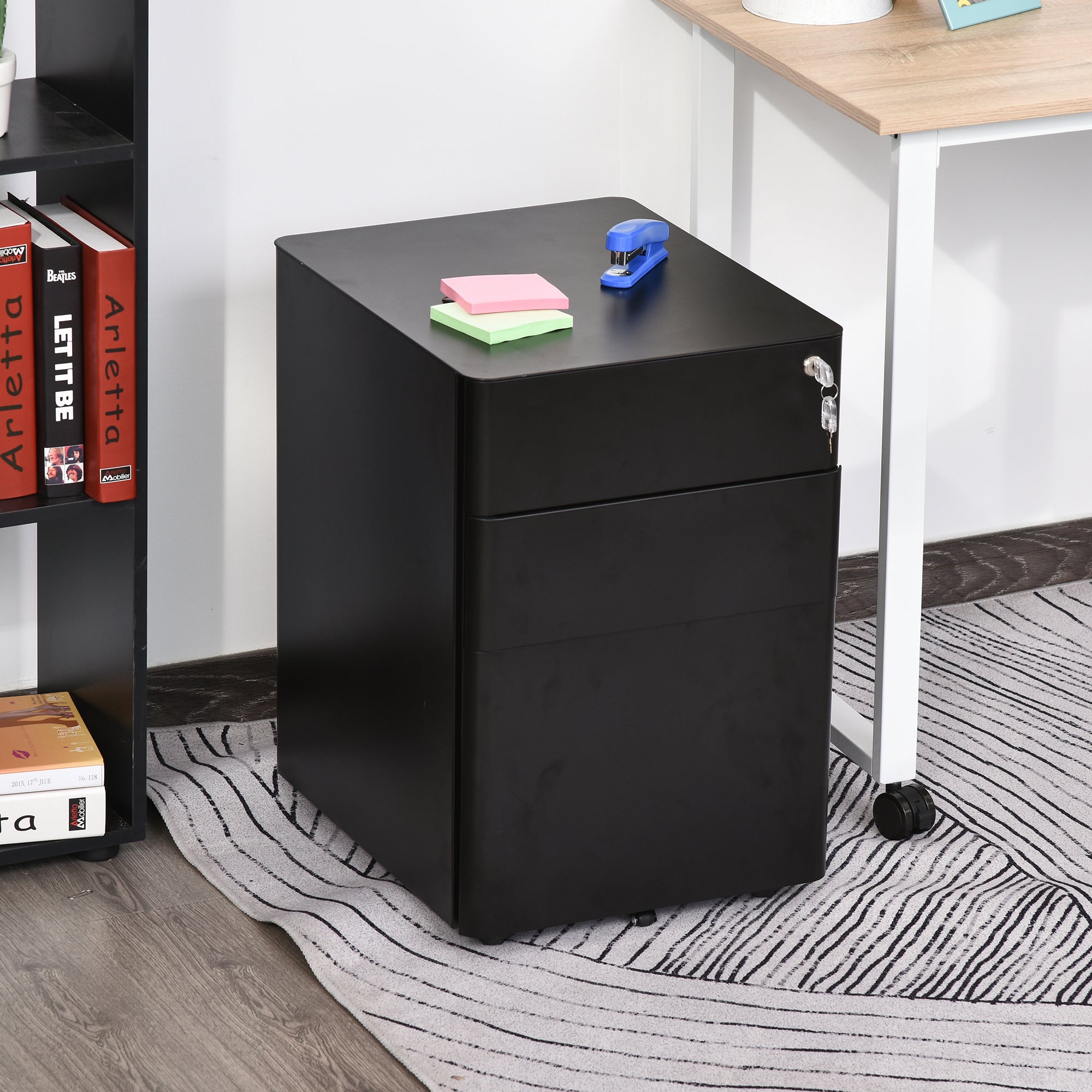 Metal Filing Cabinet 3 Drawer, Mobile Office Cabinet with Wheels for Legal, Letter, A4 File, Black Office Cabinets & Cupboards at Gallery Canada