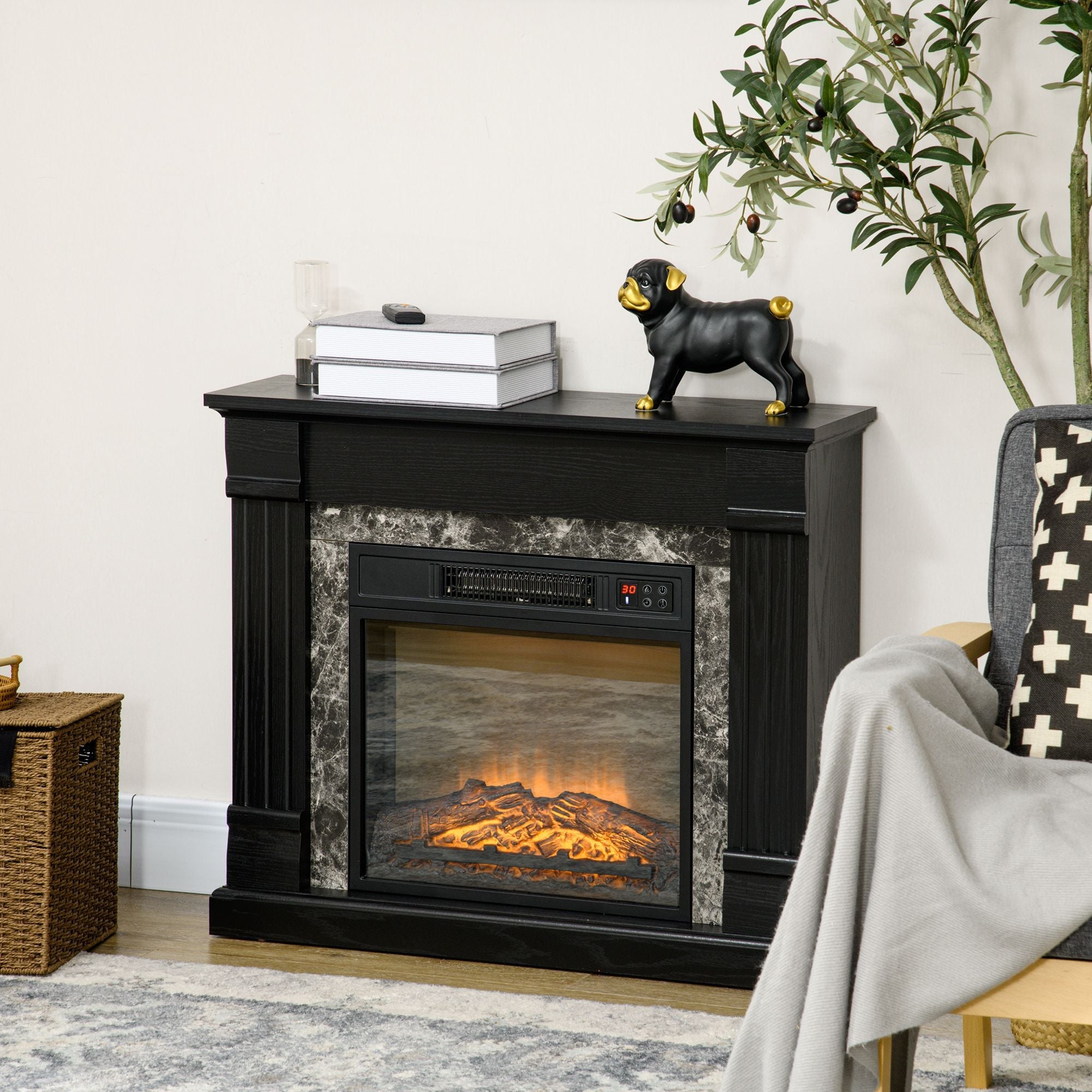 Freestanding Electric Fireplace Heater with Mantel, Timer, Remote, Black Electric Fireplaces   at Gallery Canada