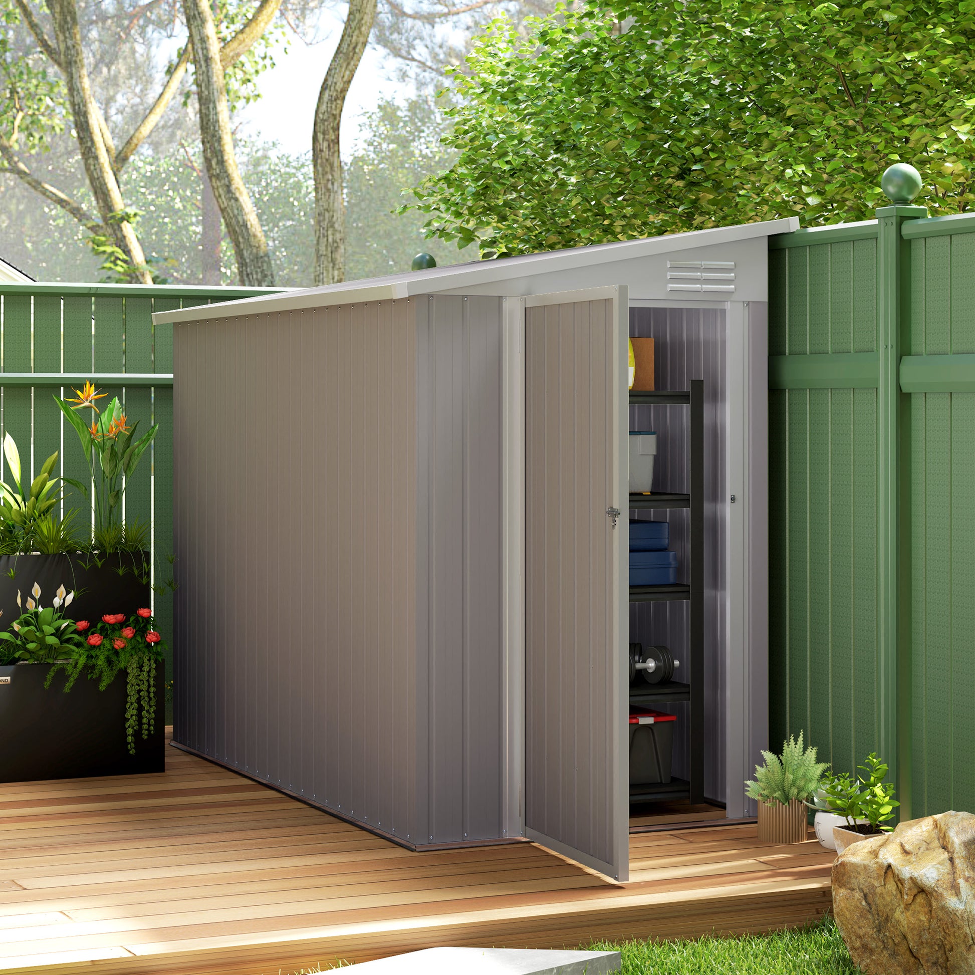 4' x 8' Garden Storage Shed Lean to Shed Outdoor Metal Tool House with Lockable Door and Air Vents for Patio, Lawn, Light Grey Sheds at Gallery Canada