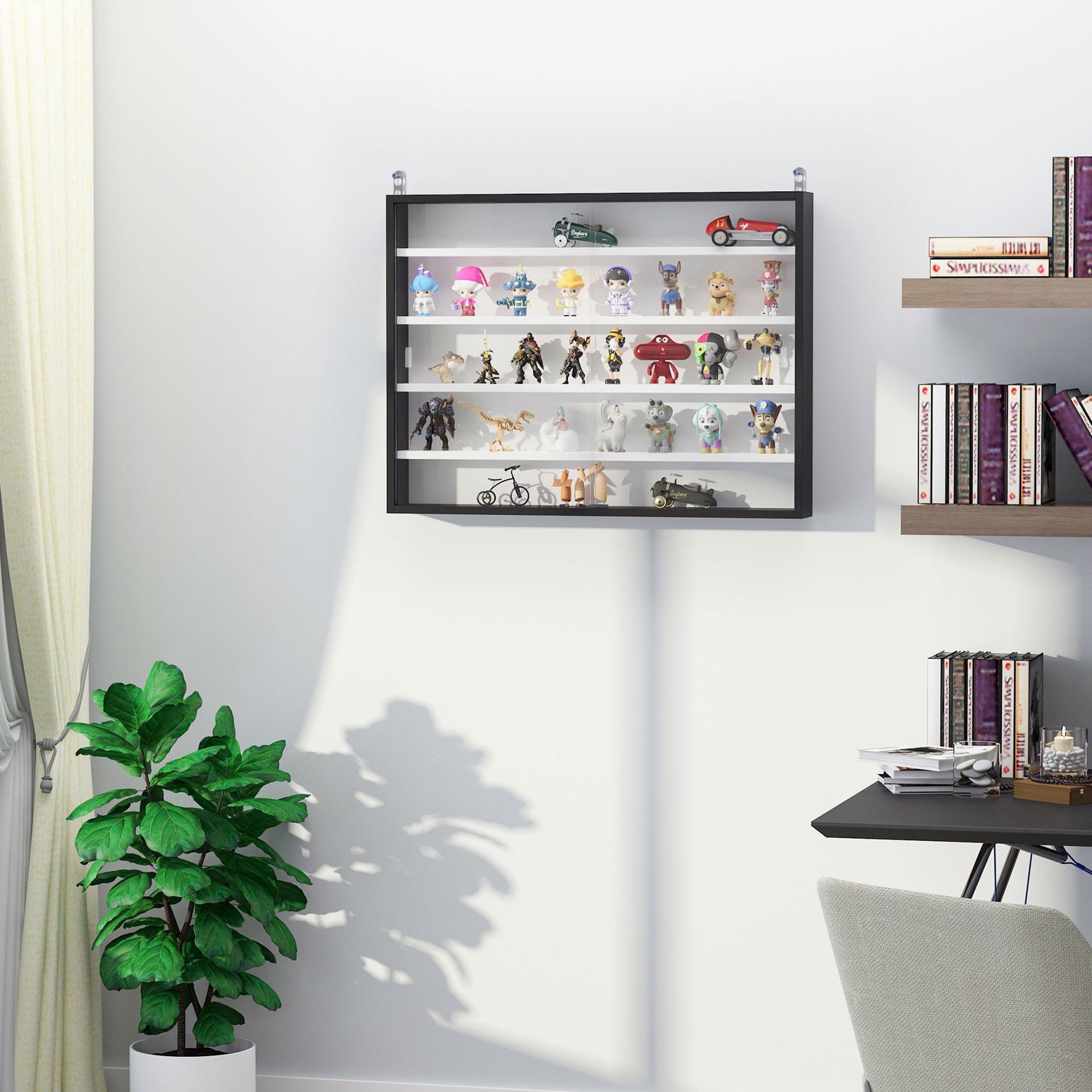 5-Storey Wall Shelf Display Cabinet, Shot Glass Display Case, Glass Curio Cabinet with 2 Glass Doors and 4 Adjustable Shelves, Black and White Display Bookshelves   at Gallery Canada